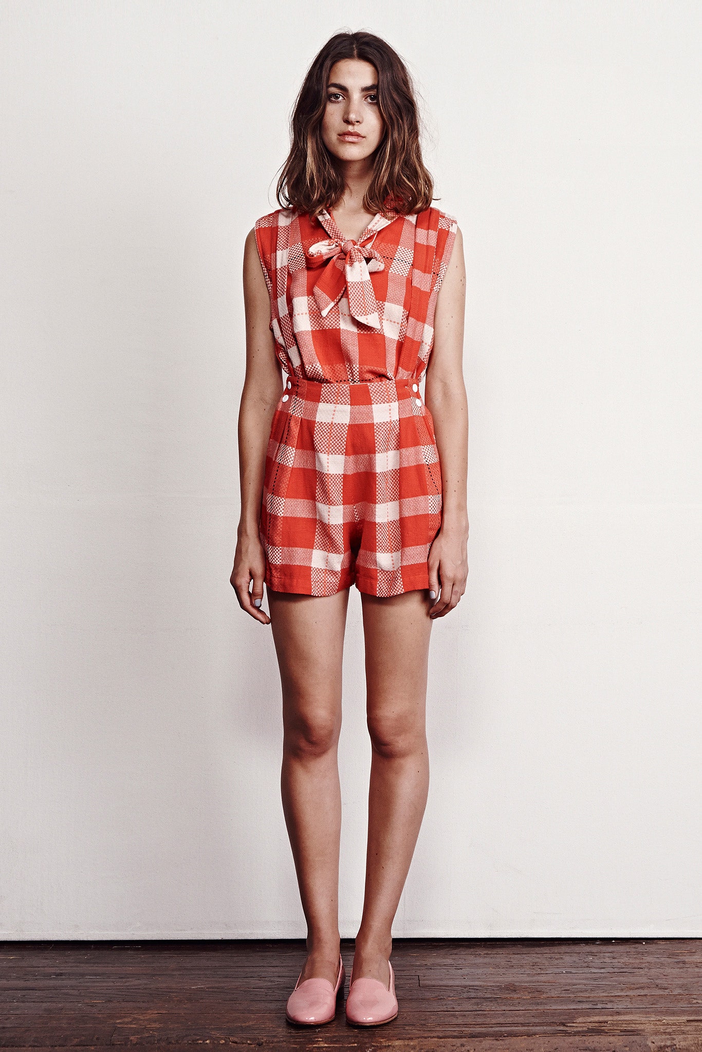 red and white checked romper