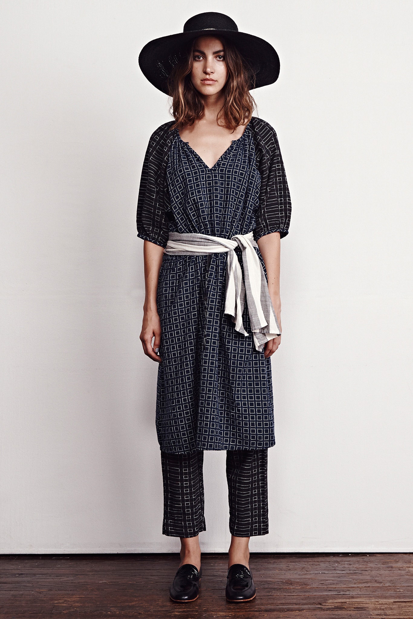 black and white printed midi dress