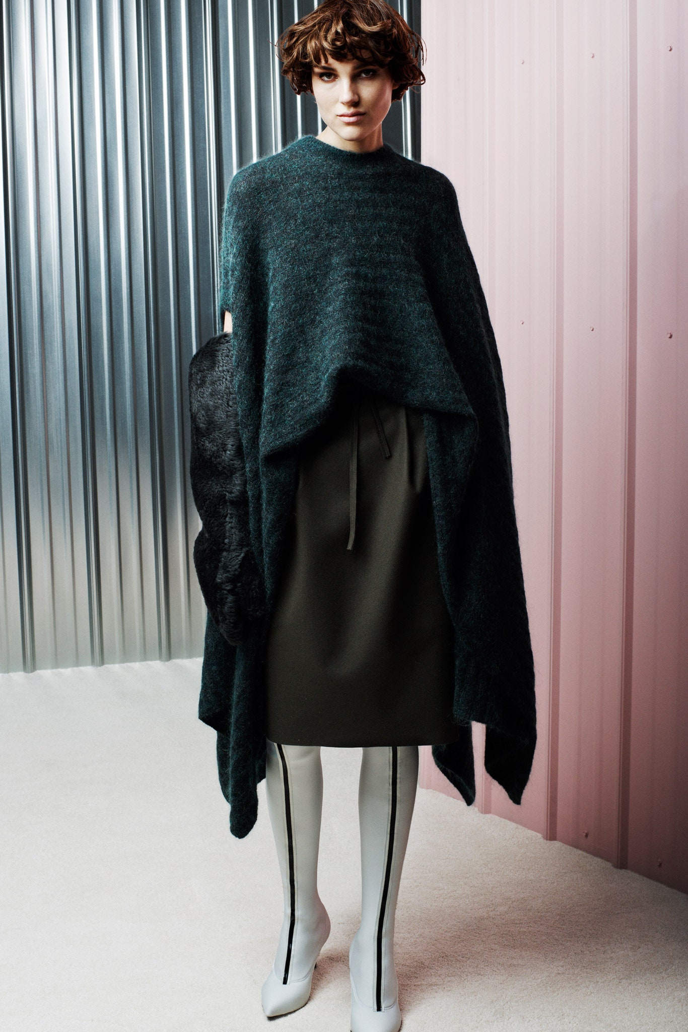 teal wool sleeveless relaxed layered poncho