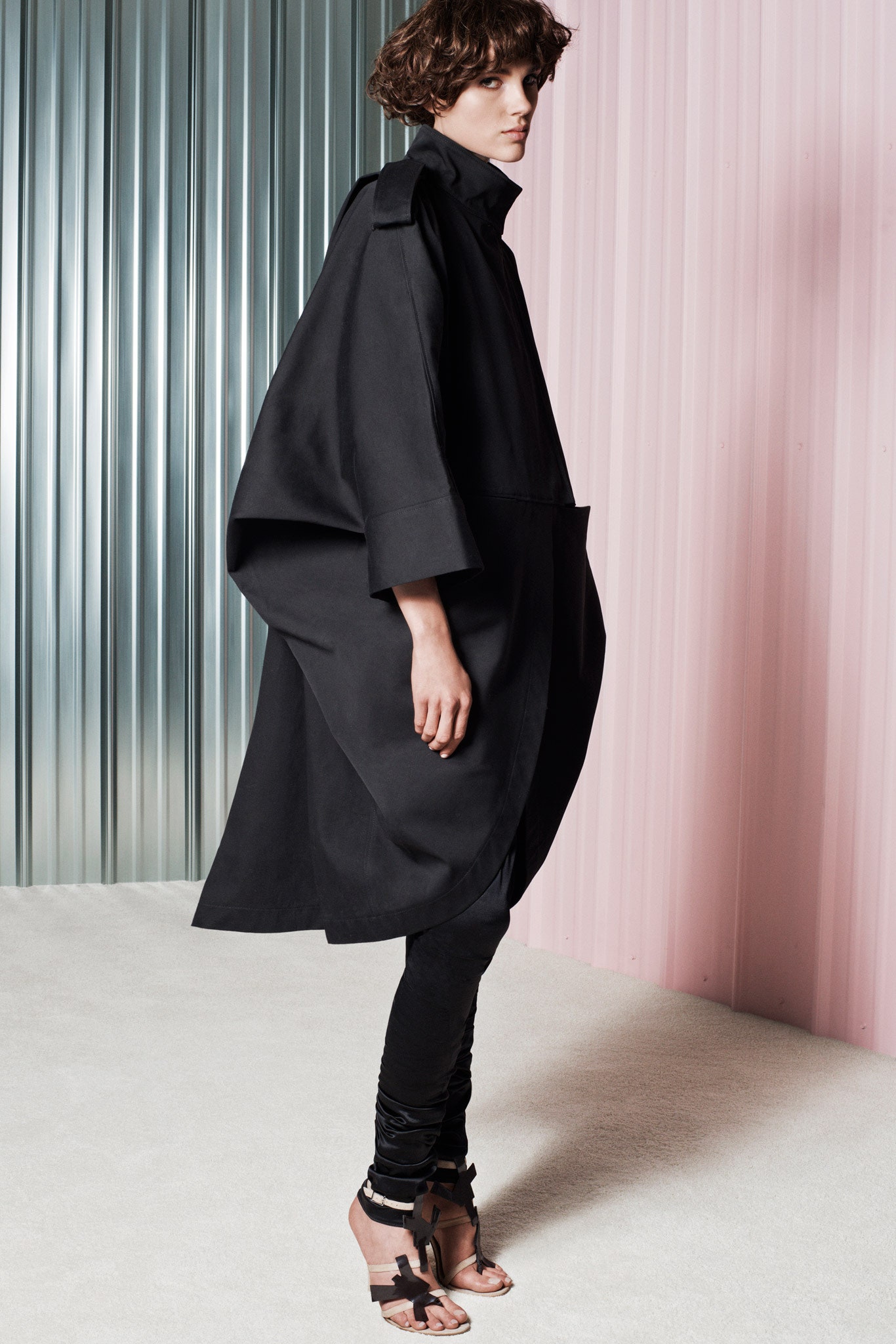 oversized black coat with fitted pants