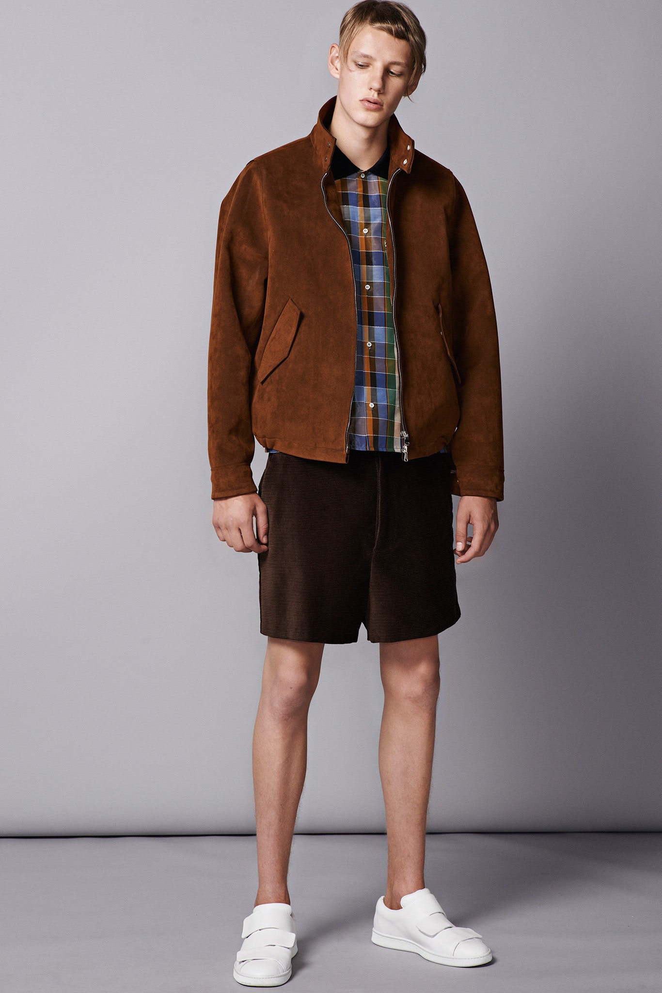 brown suede relaxed straight-leg short shorts