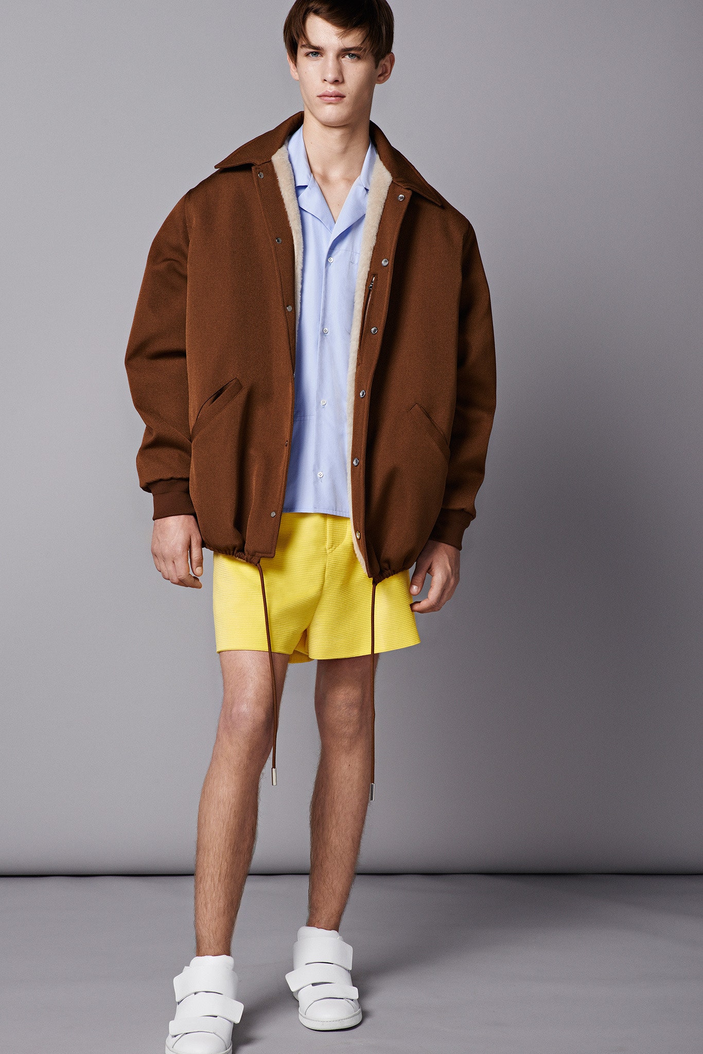 brown wool long-sleeve collared oversized zippered jacket