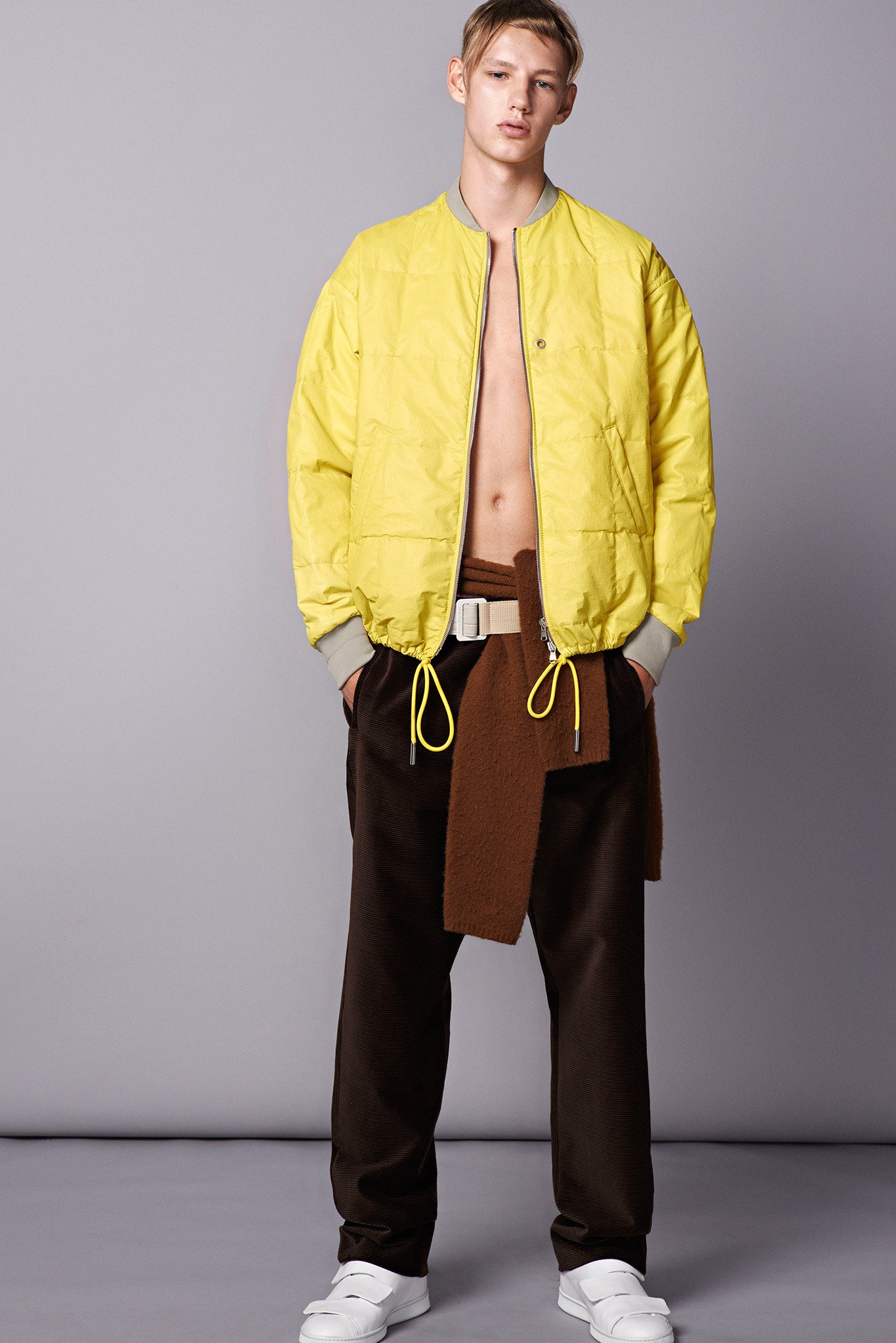 yellow cotton long-sleeve collared relaxed zippered jacket