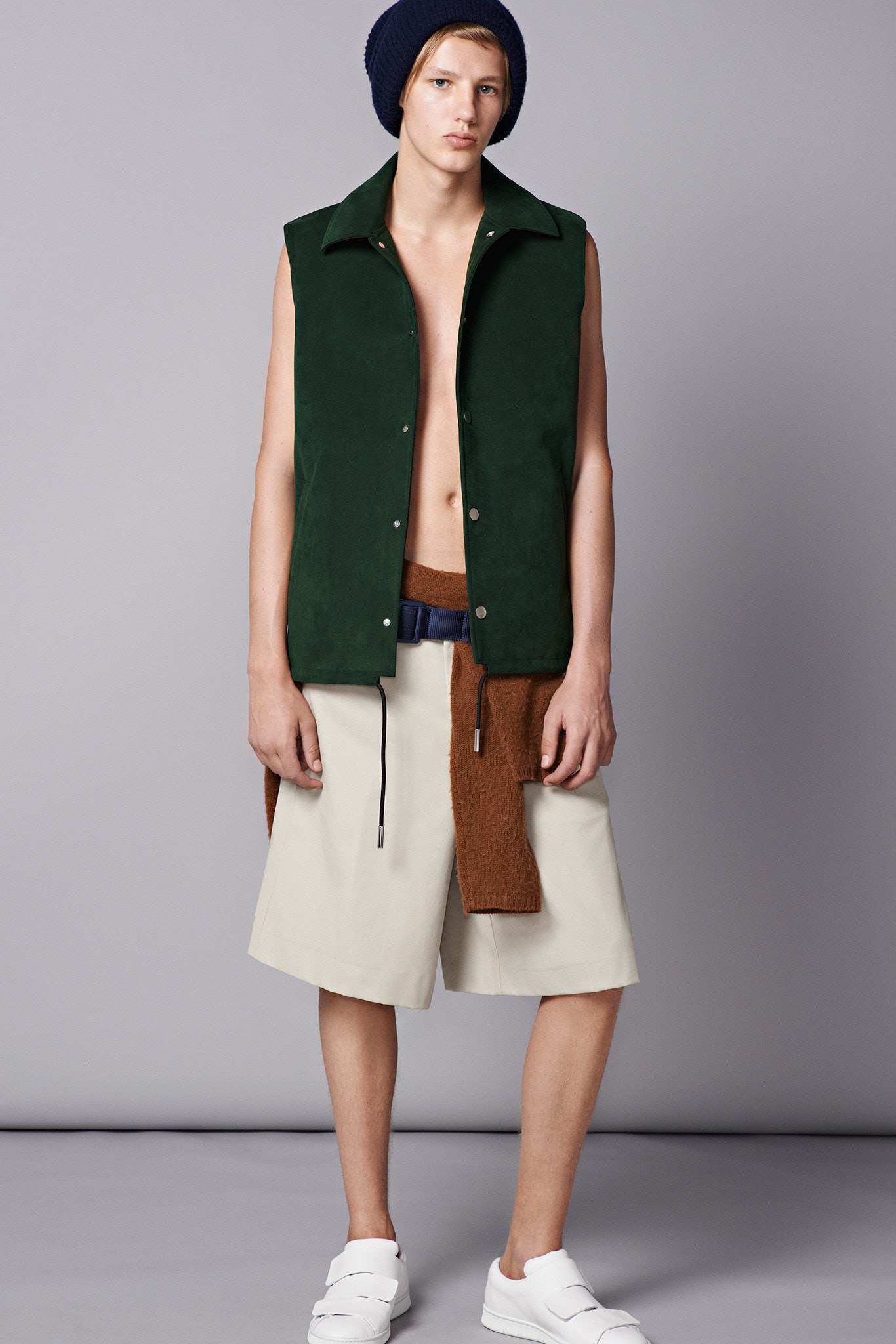 green suede sleeveless collared fitted vest