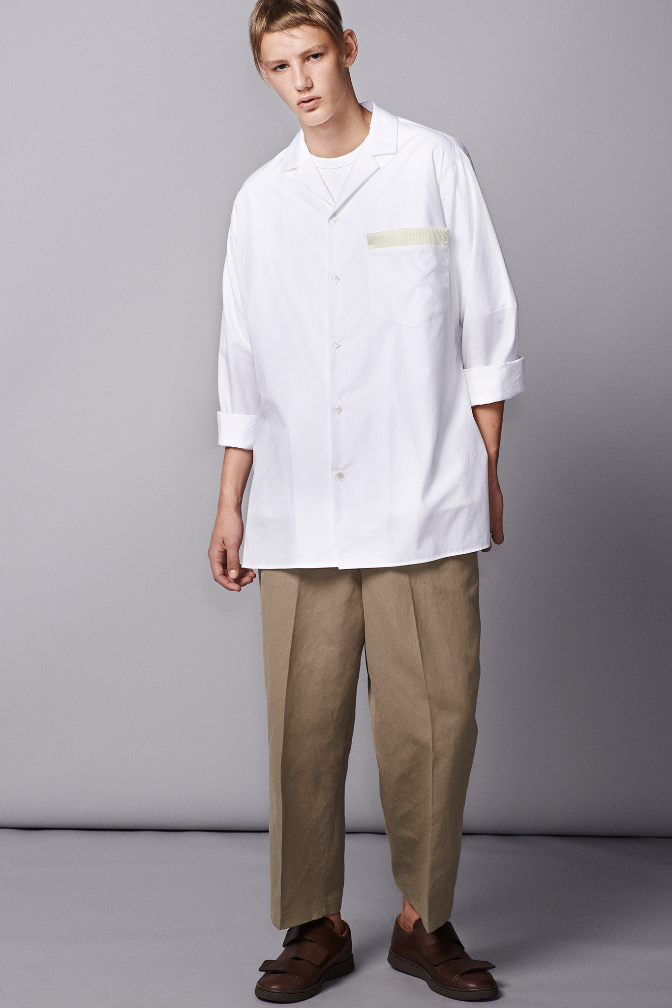 beige cotton relaxed straight-leg pants