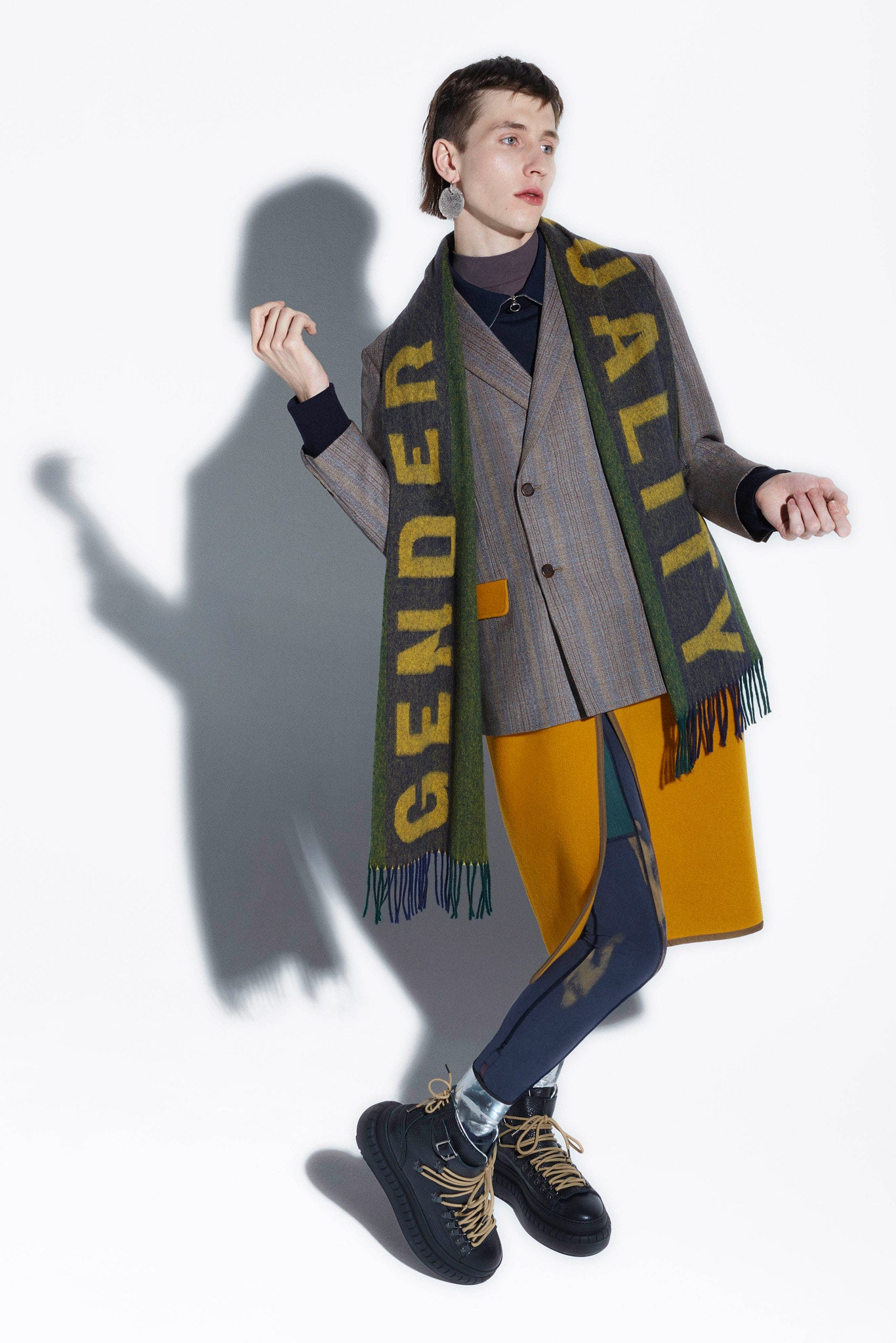 green wool fringed scarf