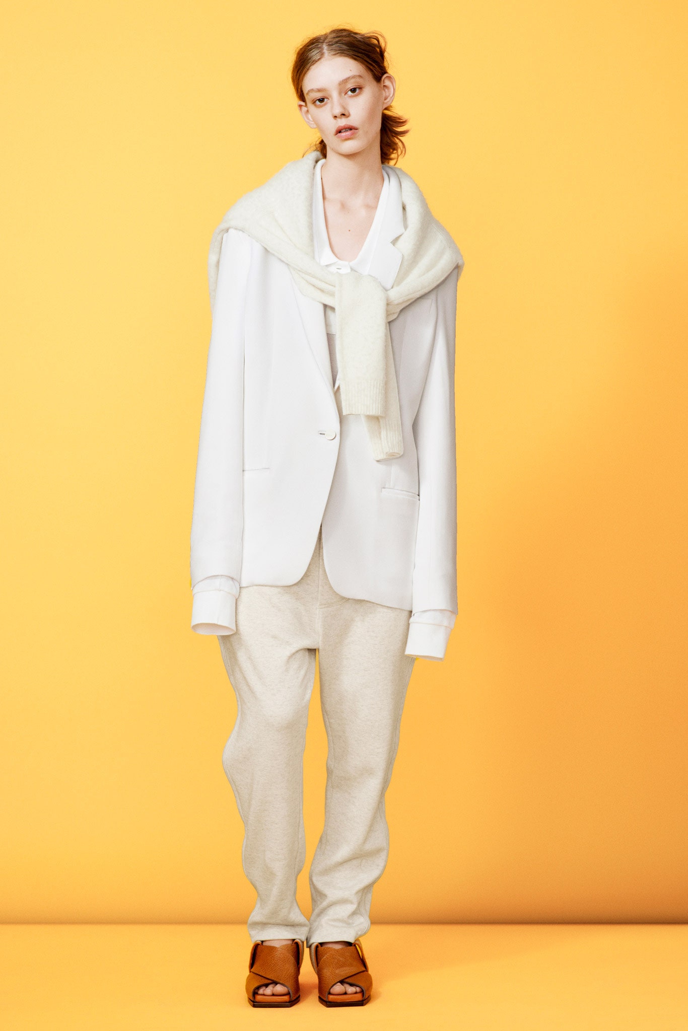 oversized white blazer with relaxed sweater