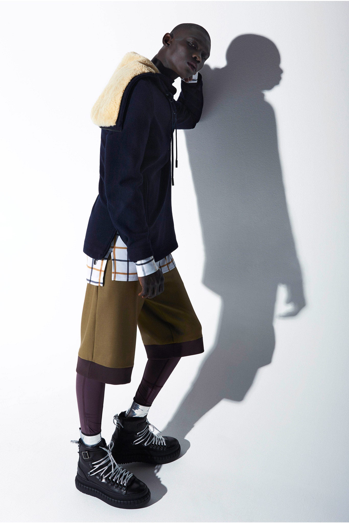 black cotton long-sleeve hooded relaxed zippered hoodie