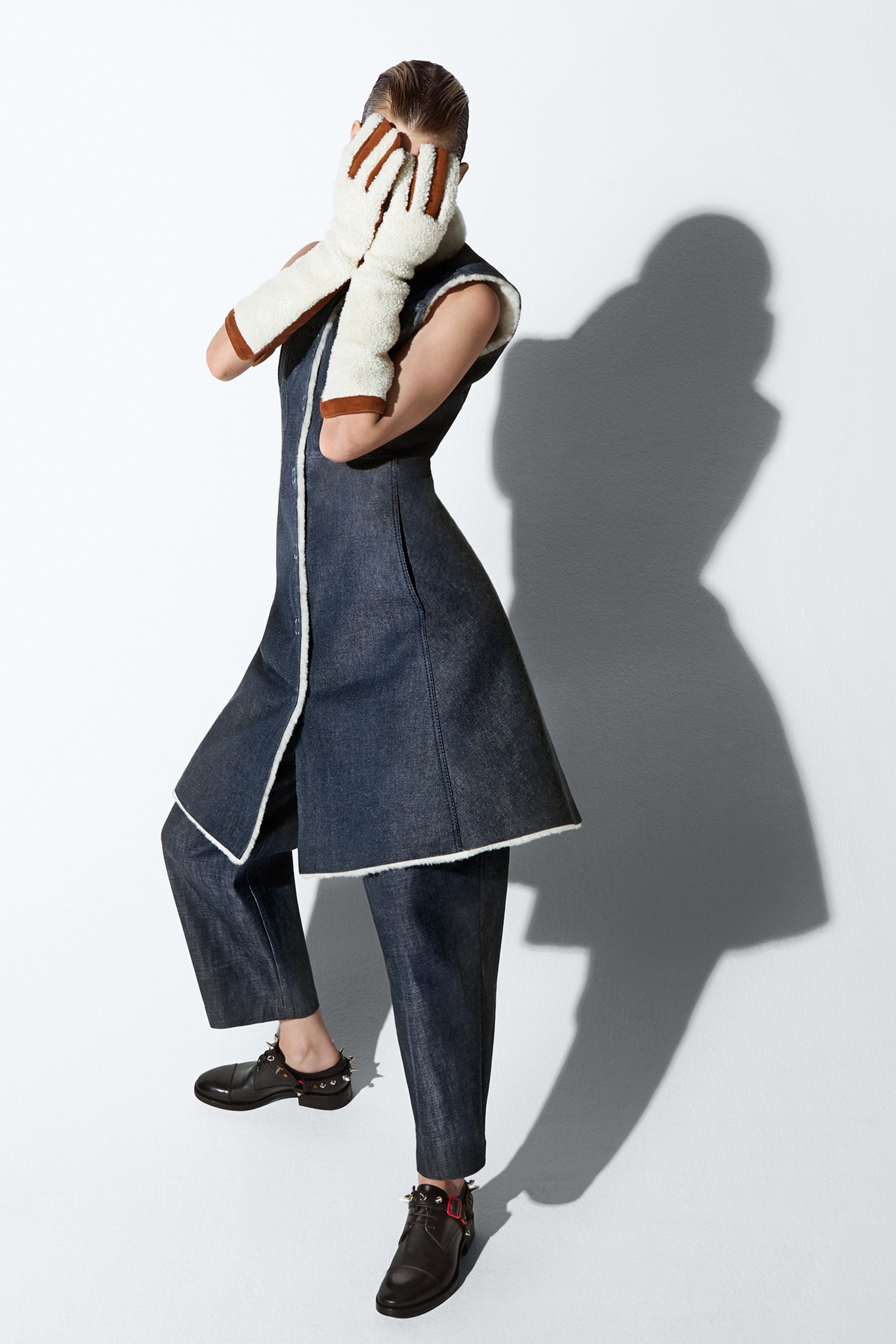 fitted denim jacket with relaxed pants