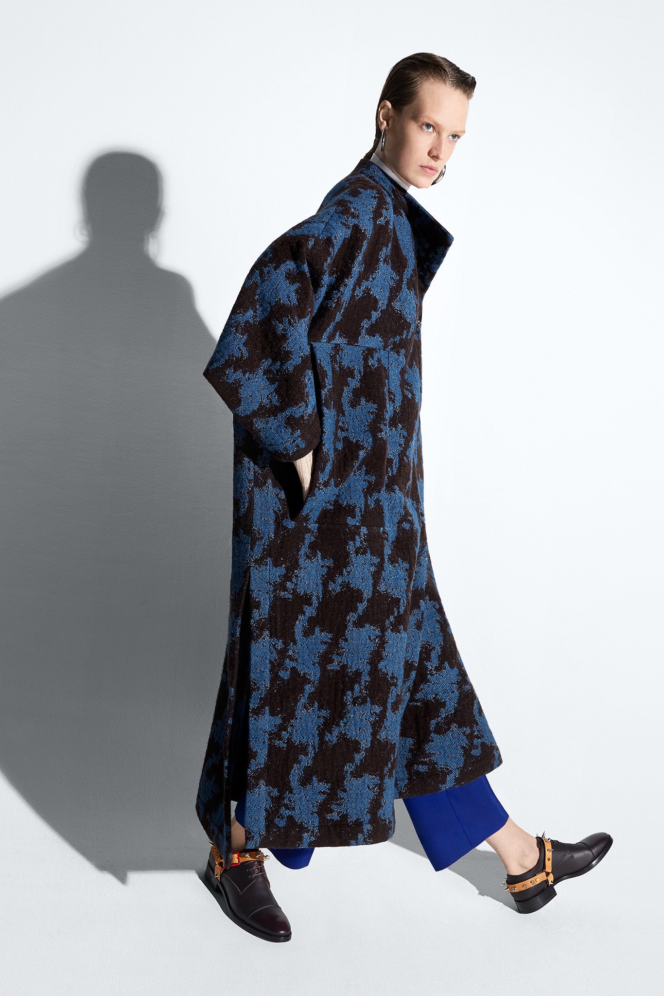 oversized blue checked coat