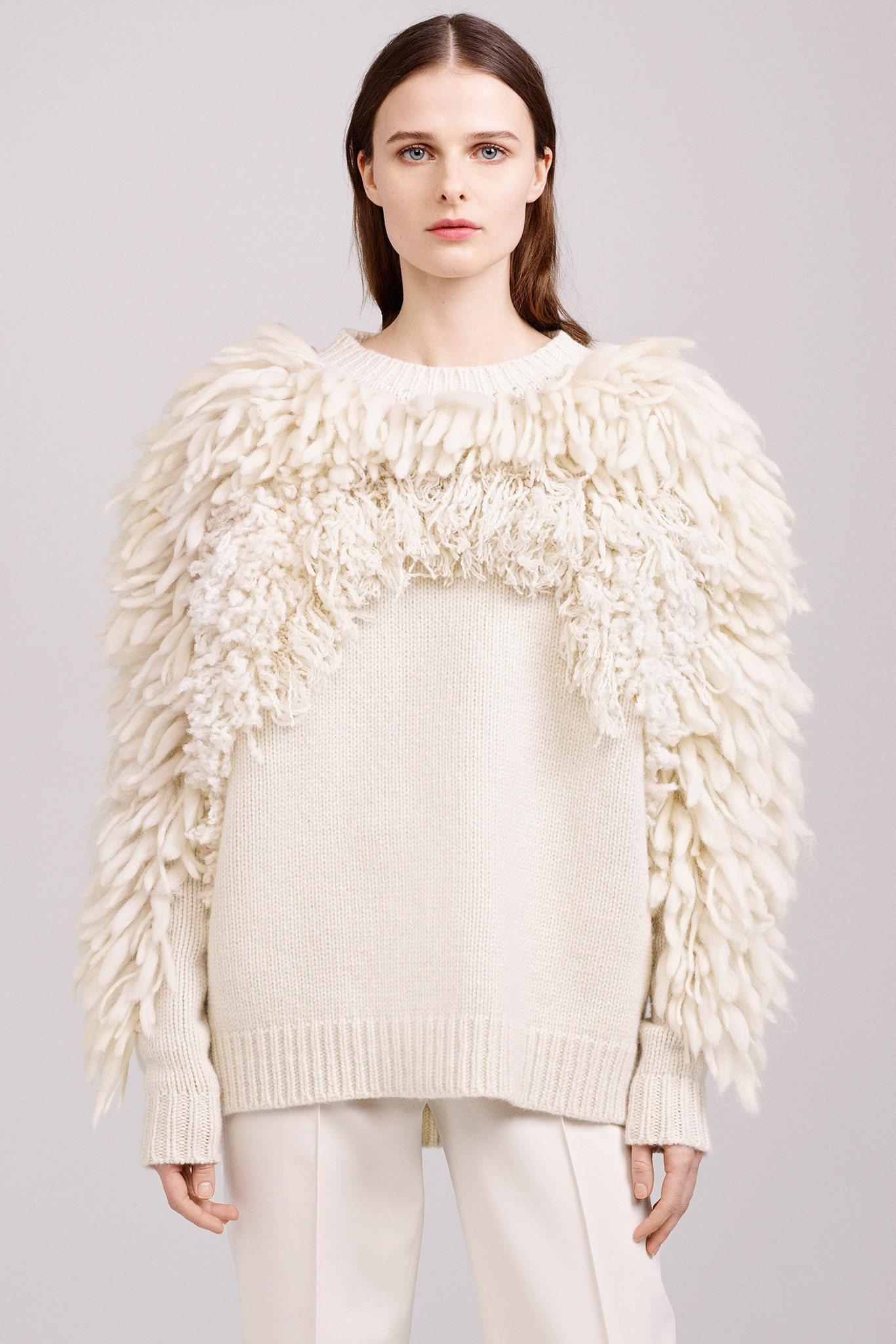 white textured relaxed sweater