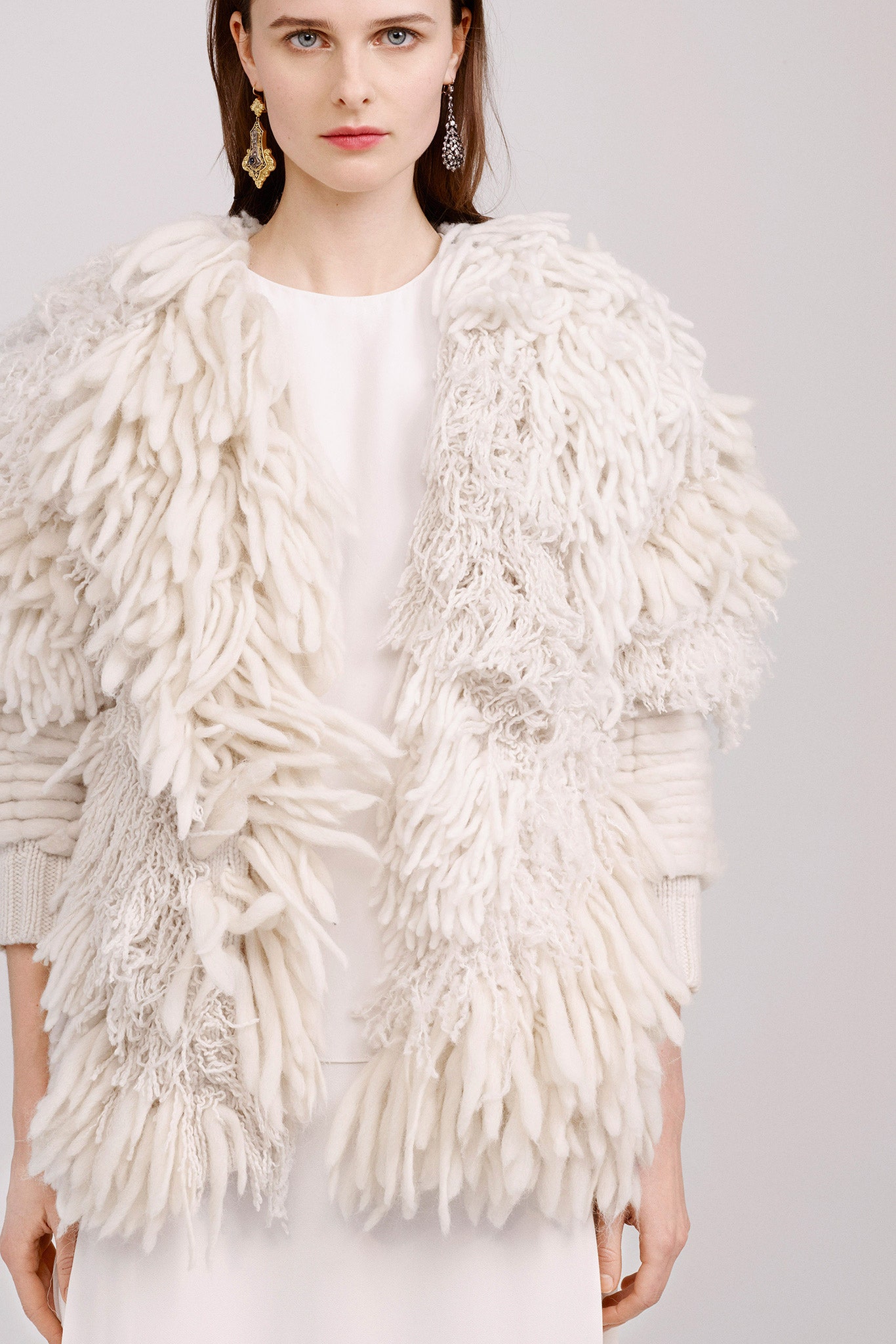 white wool fringed coat and dress