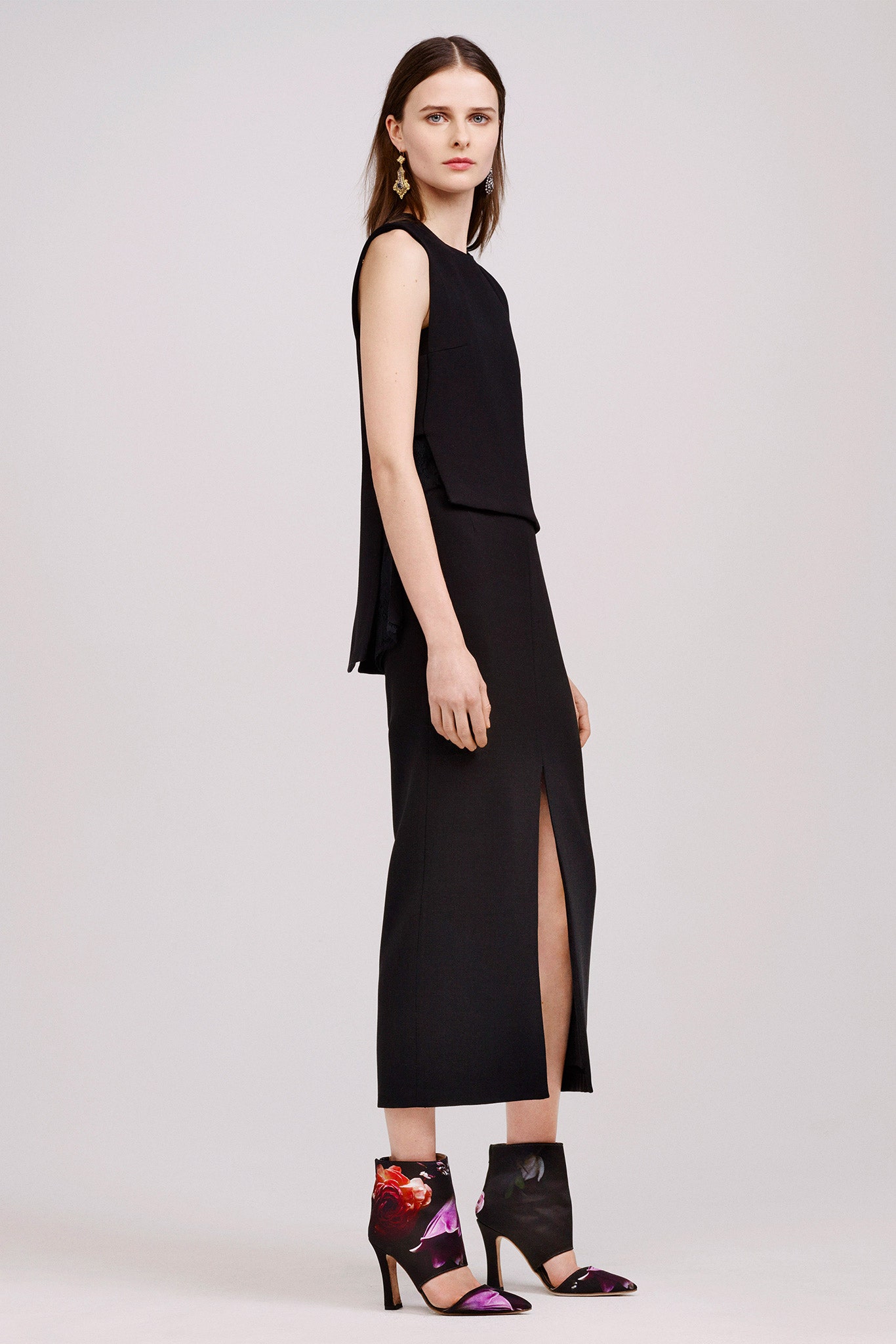 black fitted midi dress with slit