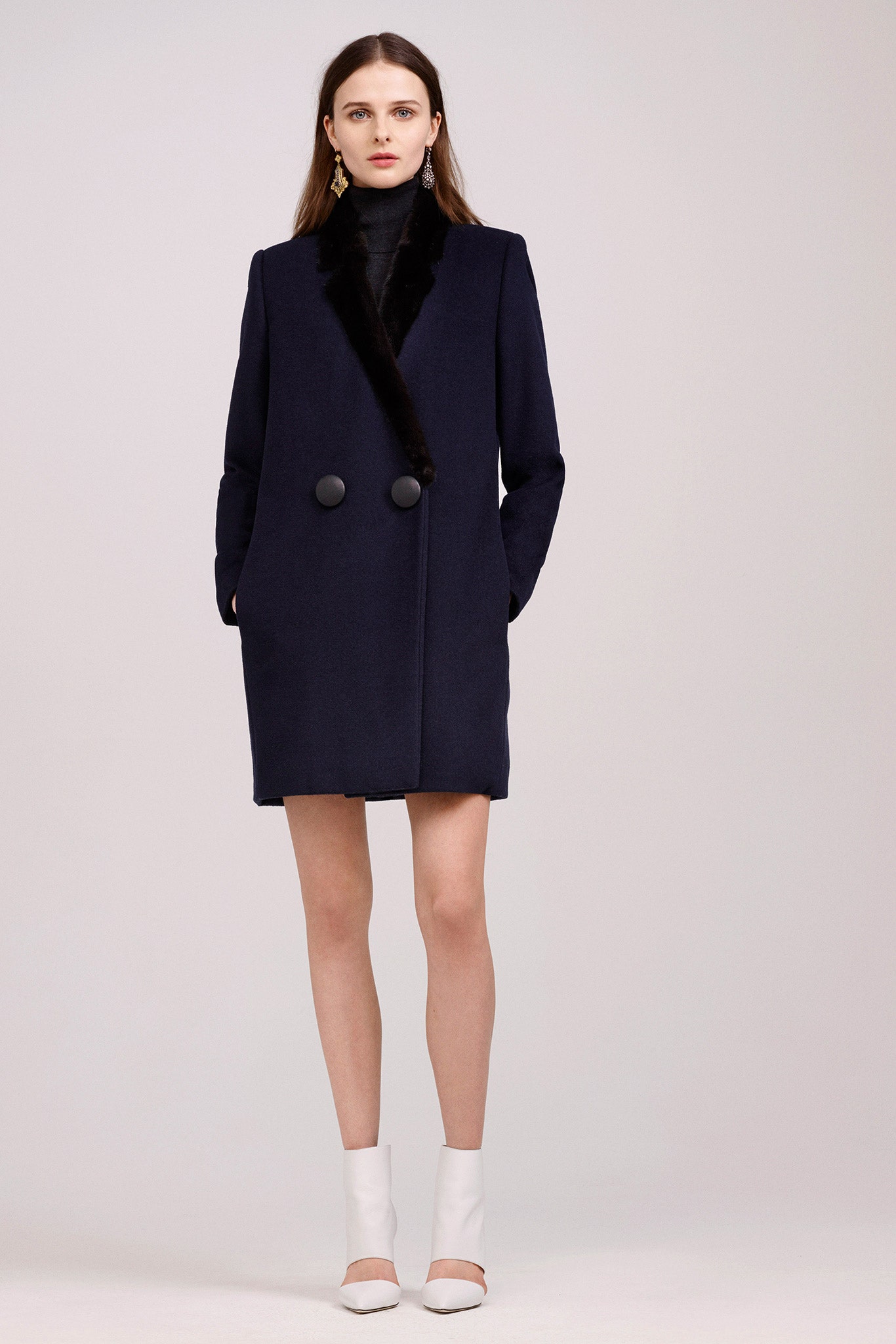 navy wool tailored coat