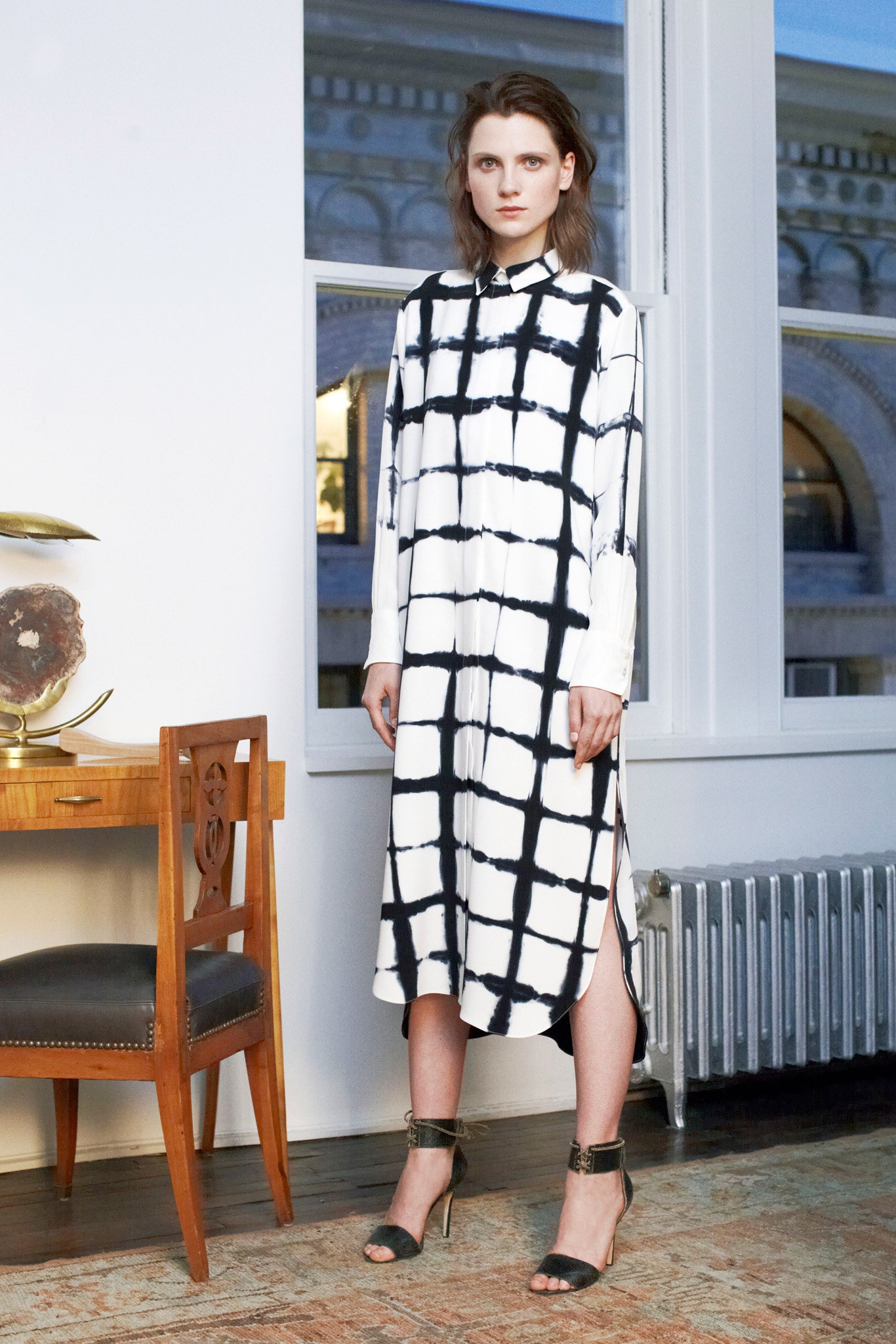 black and white checked shirt-dress