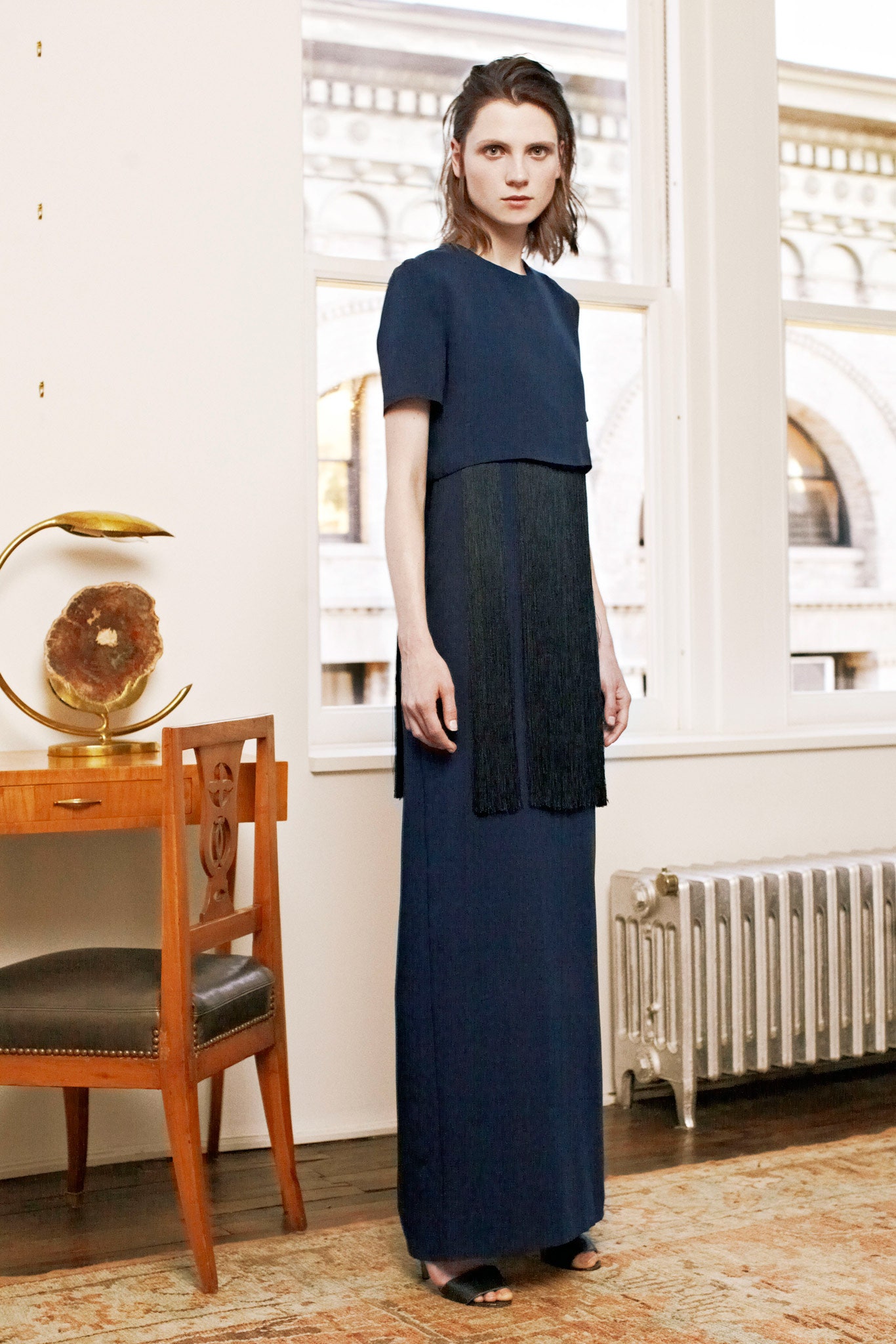 blue cotton short-sleeve dress