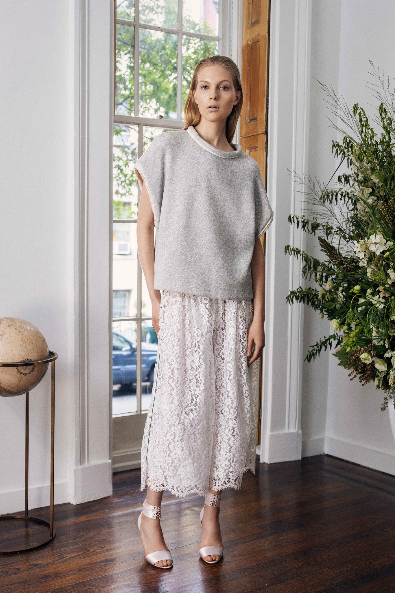 white lace fitted tiered midi skirt