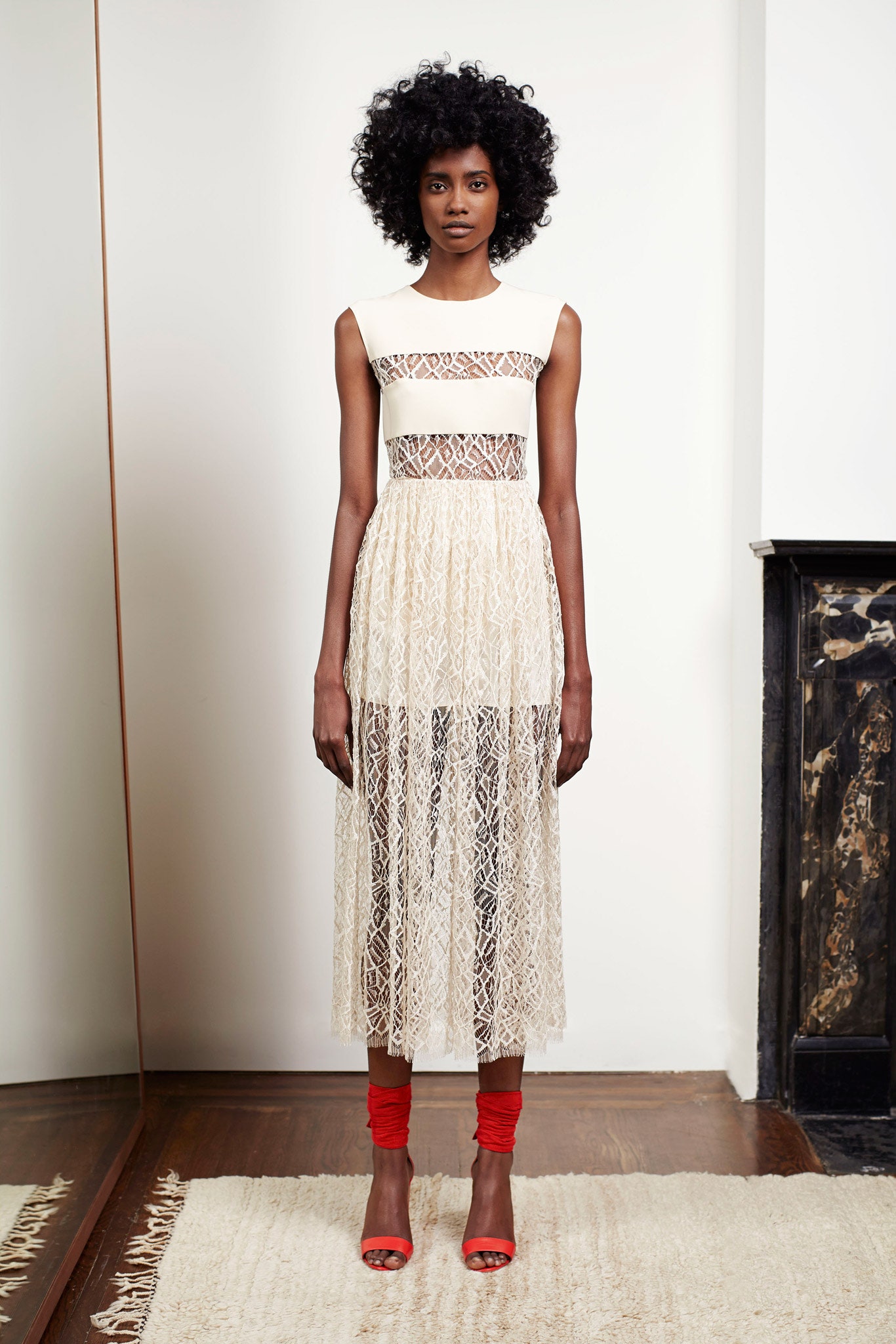 white lace sleeveless high-neck fitted tiered embroidered dress