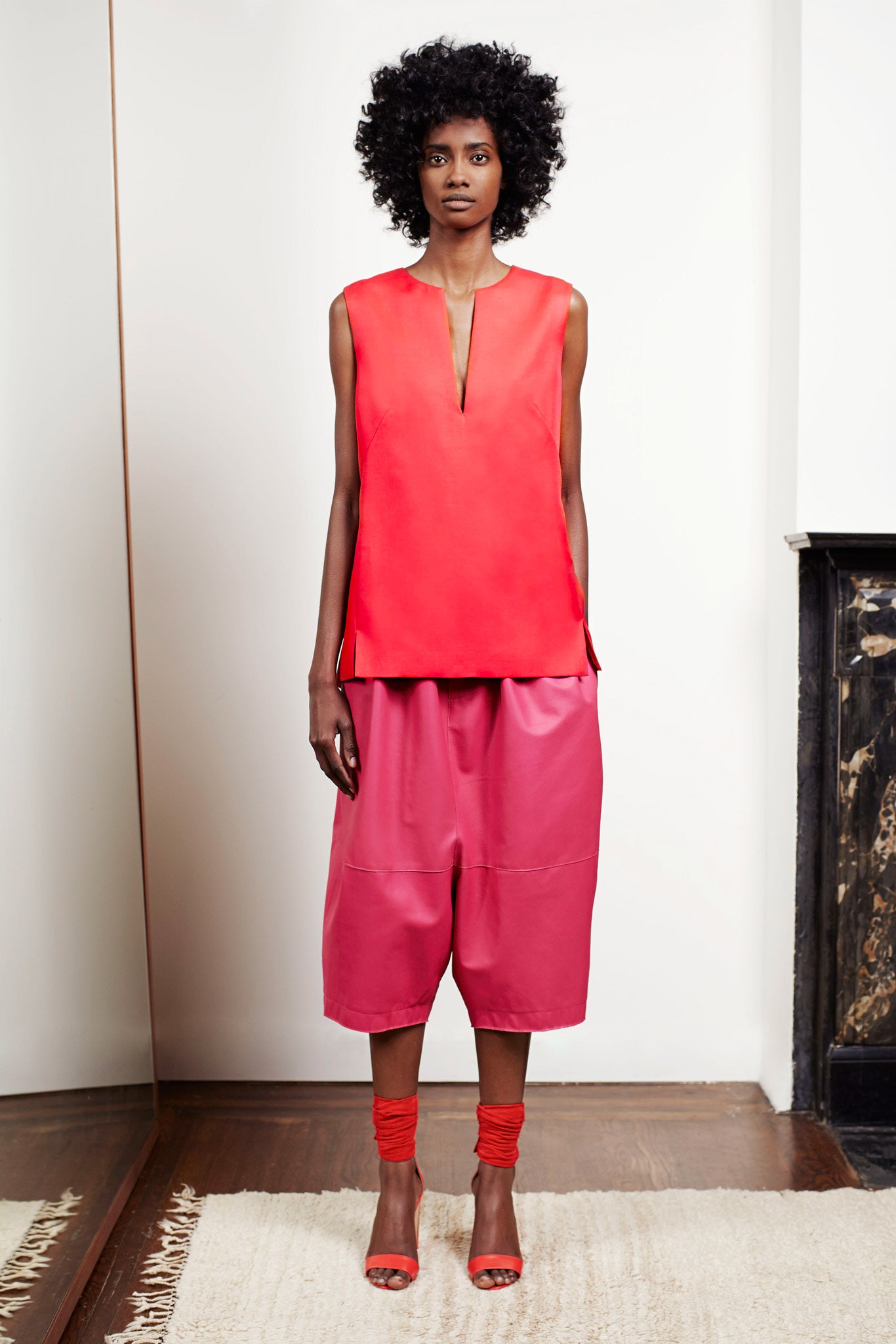 pink silk relaxed wide-leg pants