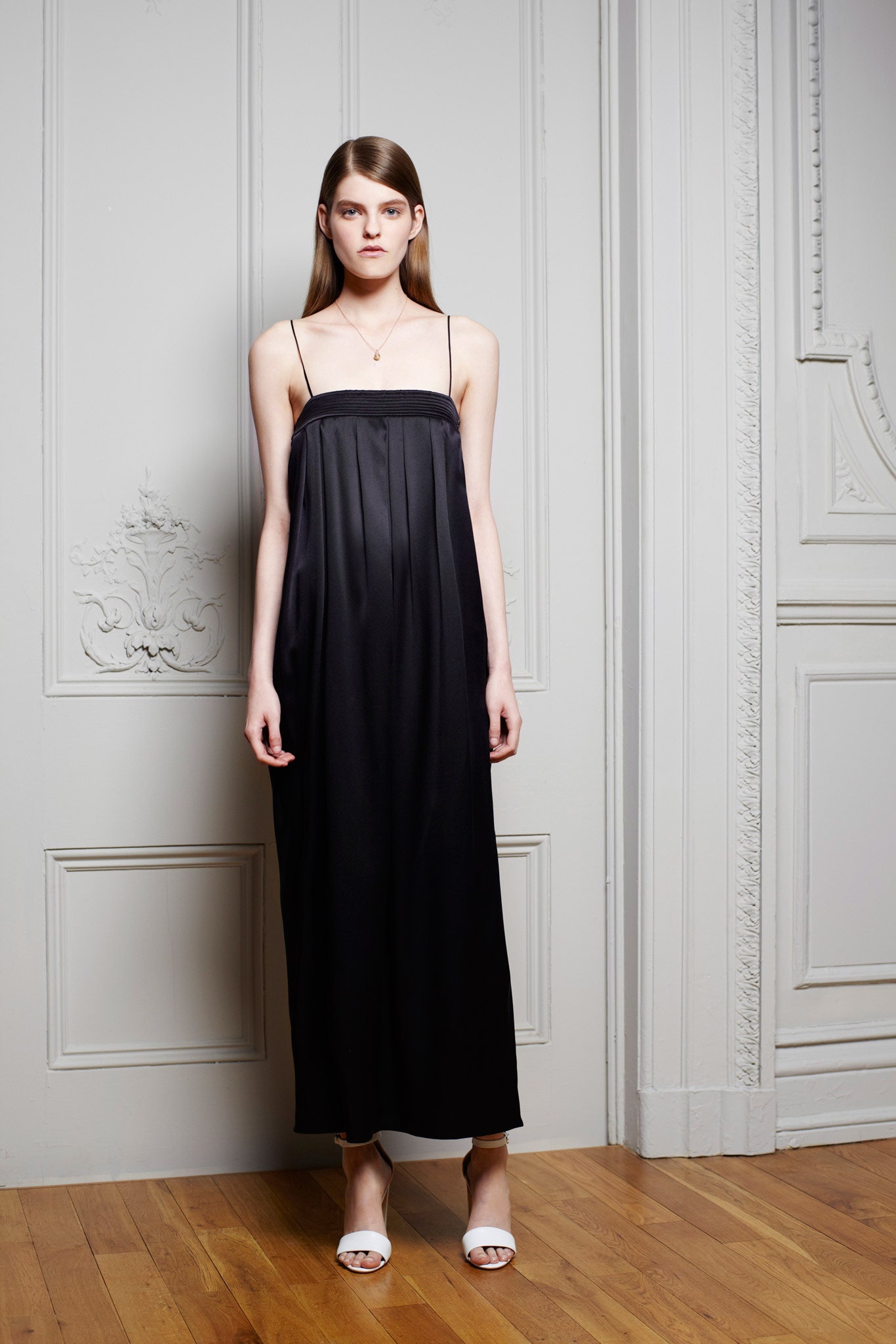 black silk pleated maxi dress