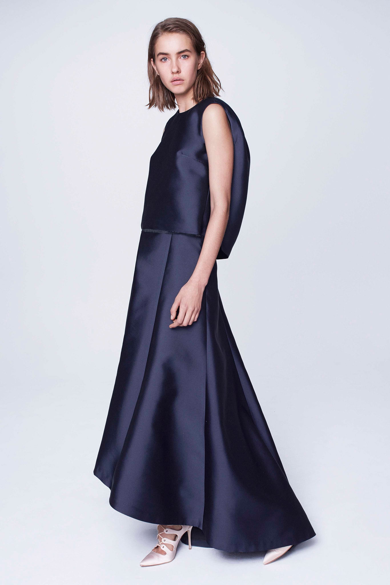 blue silk sleeveless dress