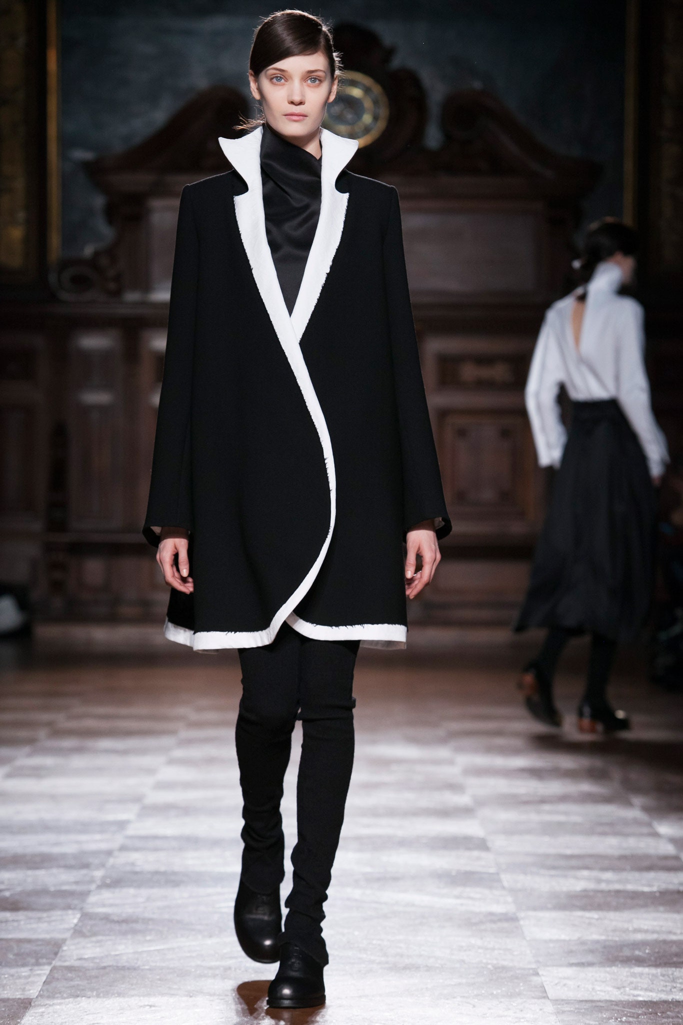 black and white fitted coat