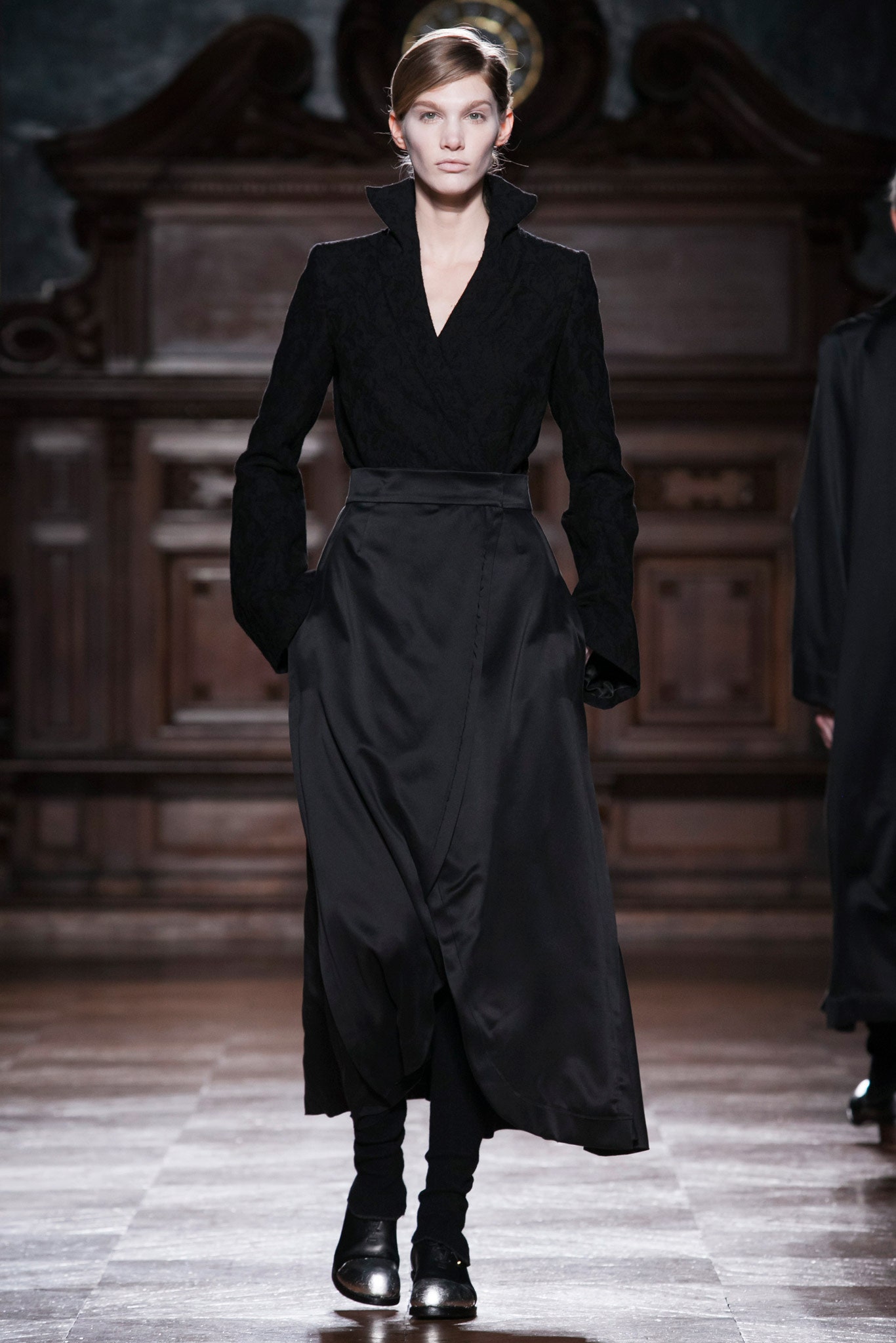 black silk long-sleeve dress