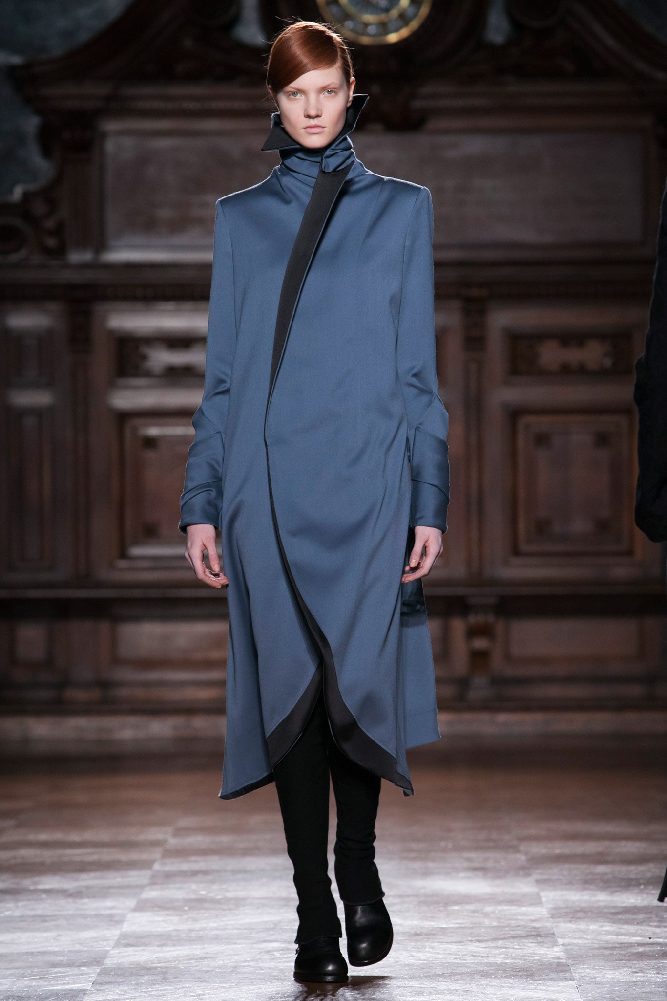 fitted blue wool coat