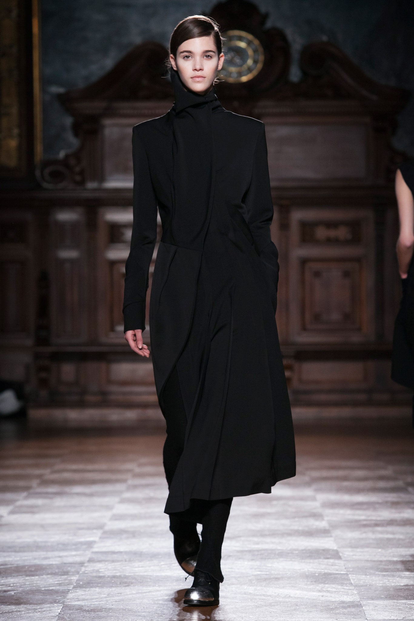 black silk long-sleeve dress