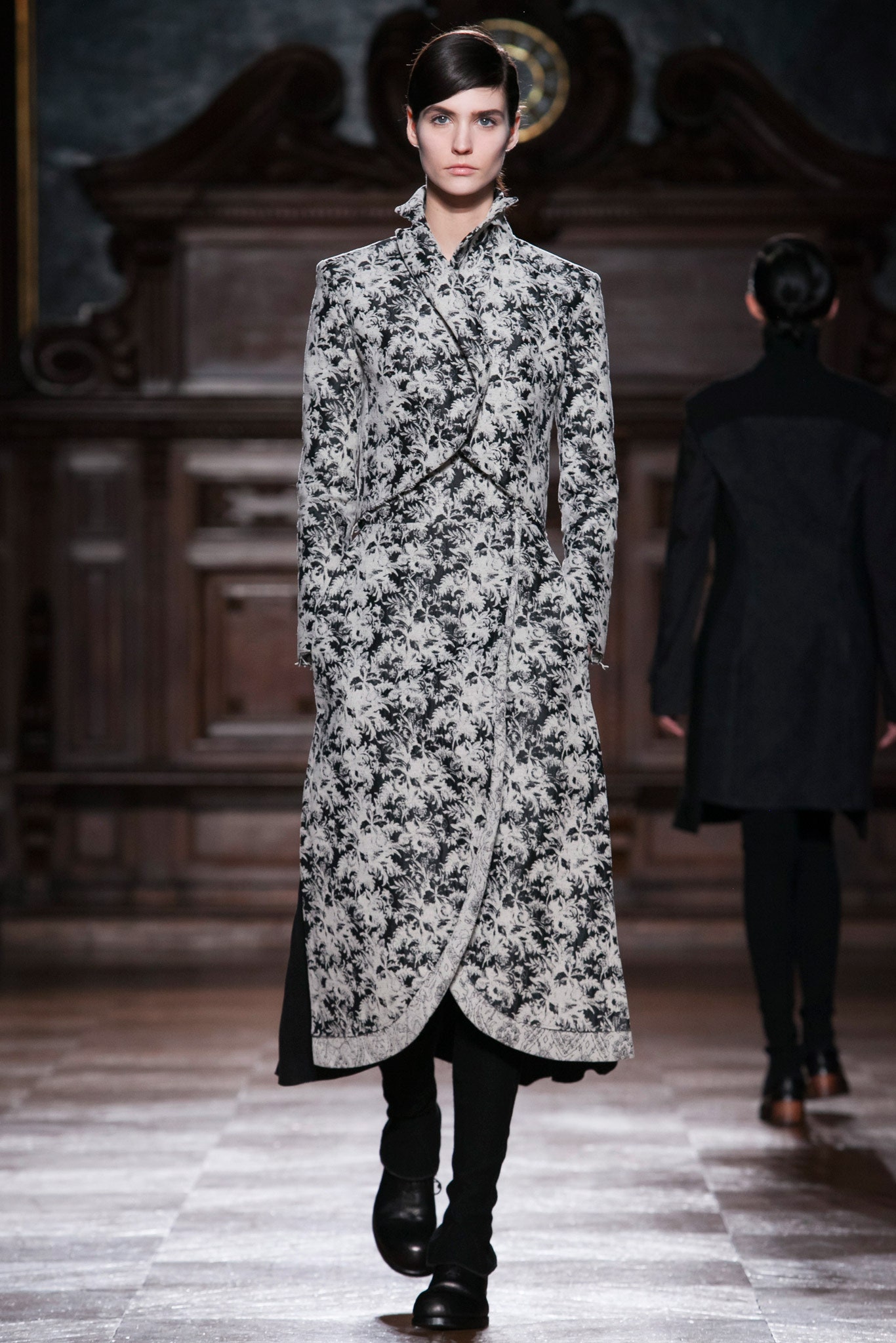 black and white floral coat