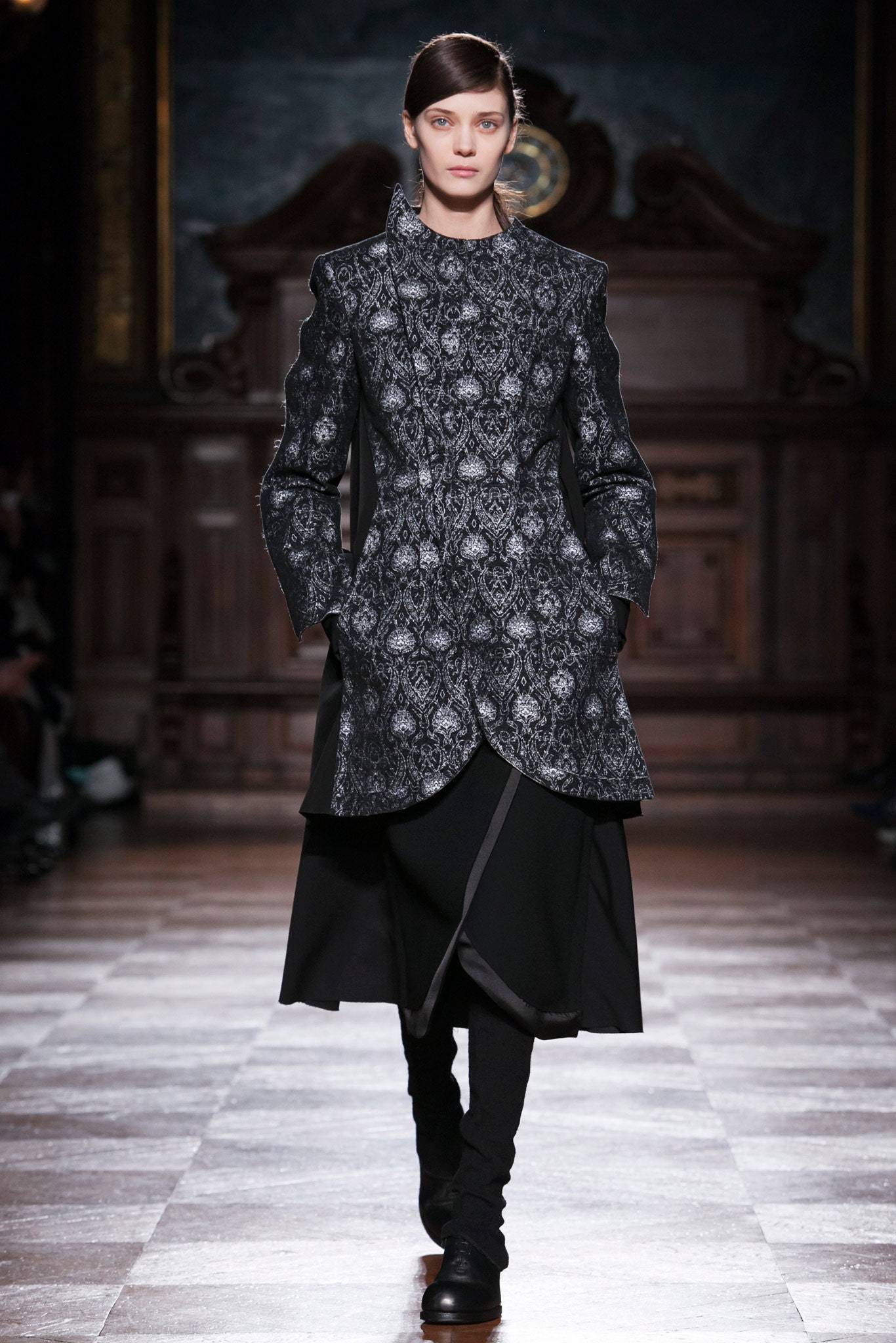 embroidered black gray coat