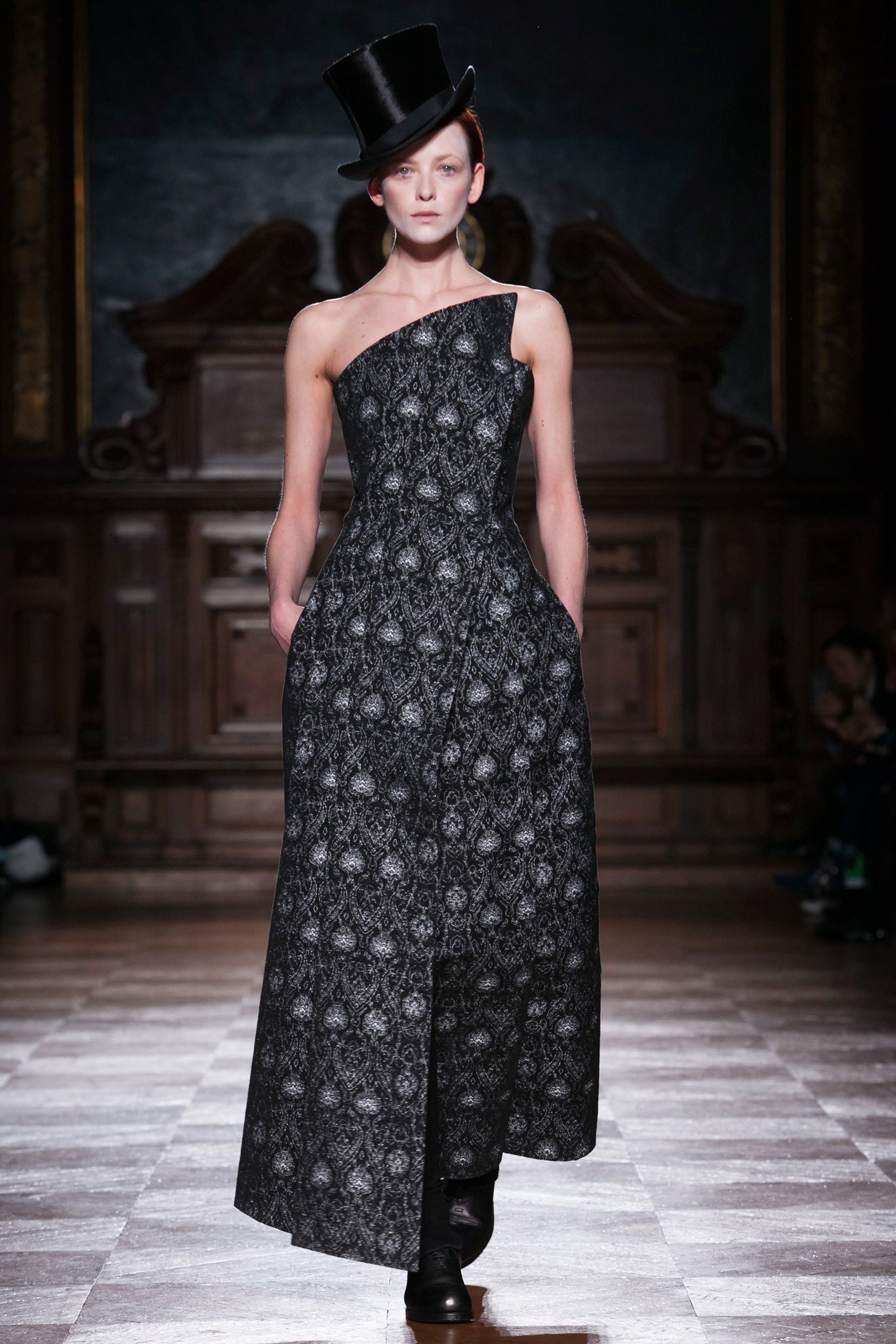 black silk asymmetric gown