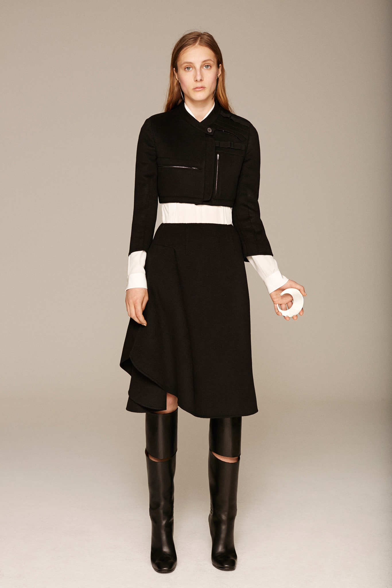 black fitted jacket and skirt