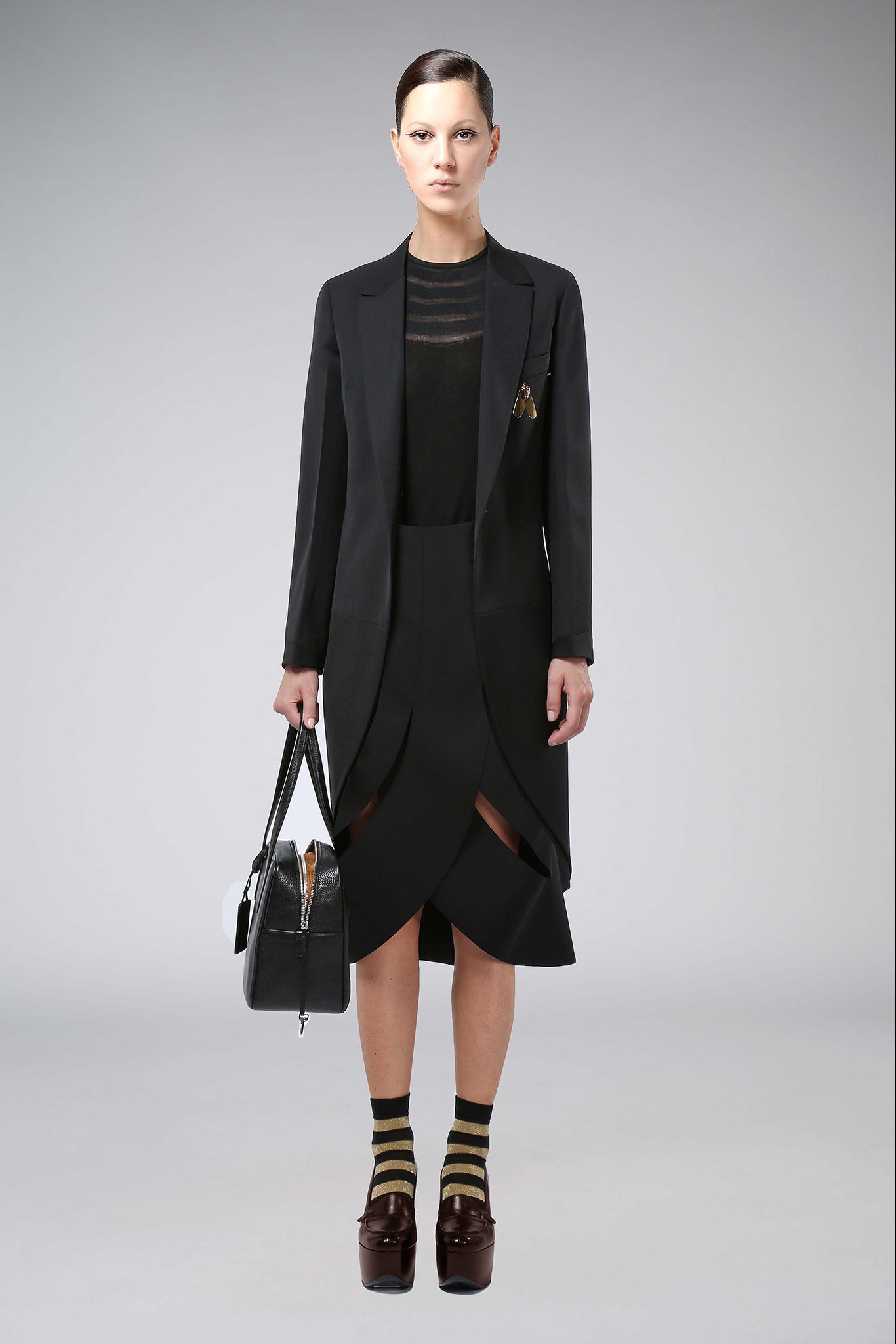black tailored blazer and skirt