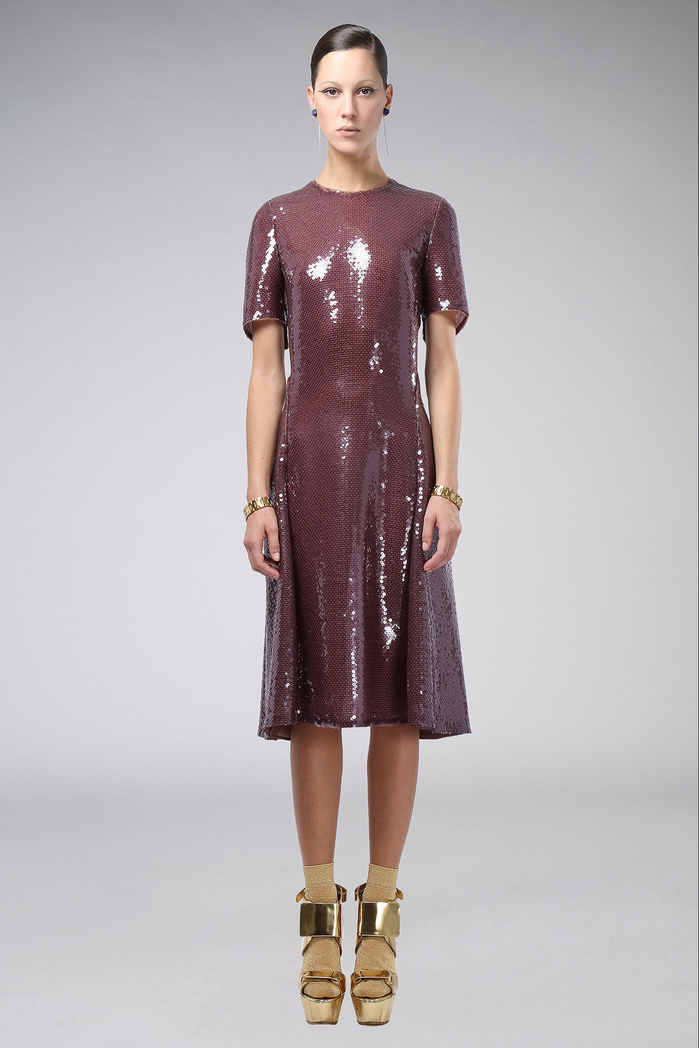 purple sequin midi dress
