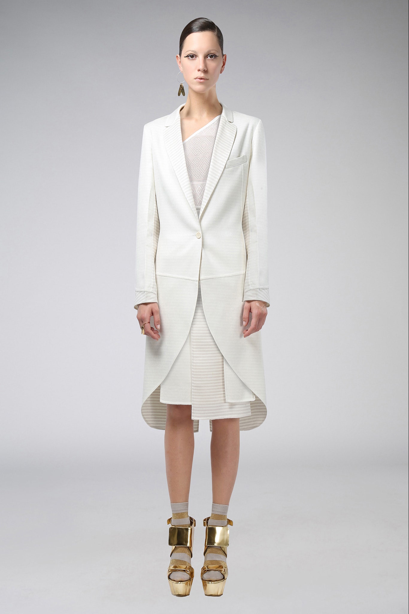 white tailored blazer and dress