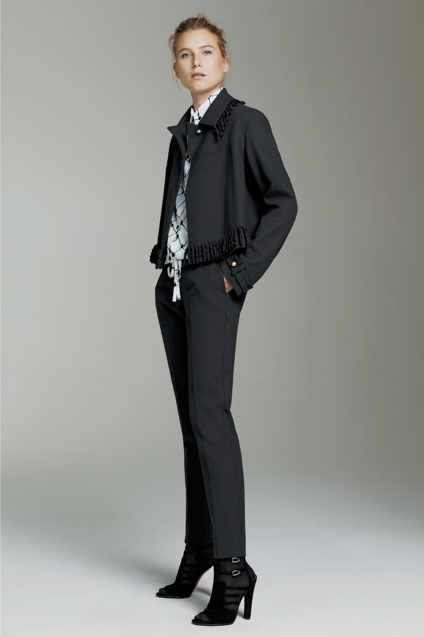 black fitted jacket with pants