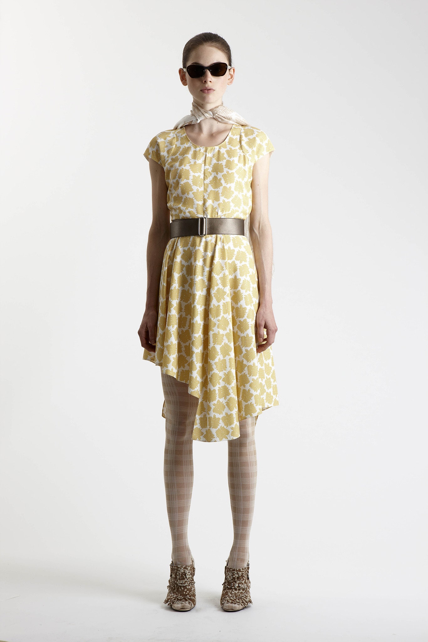 yellow floral asymmetric dress