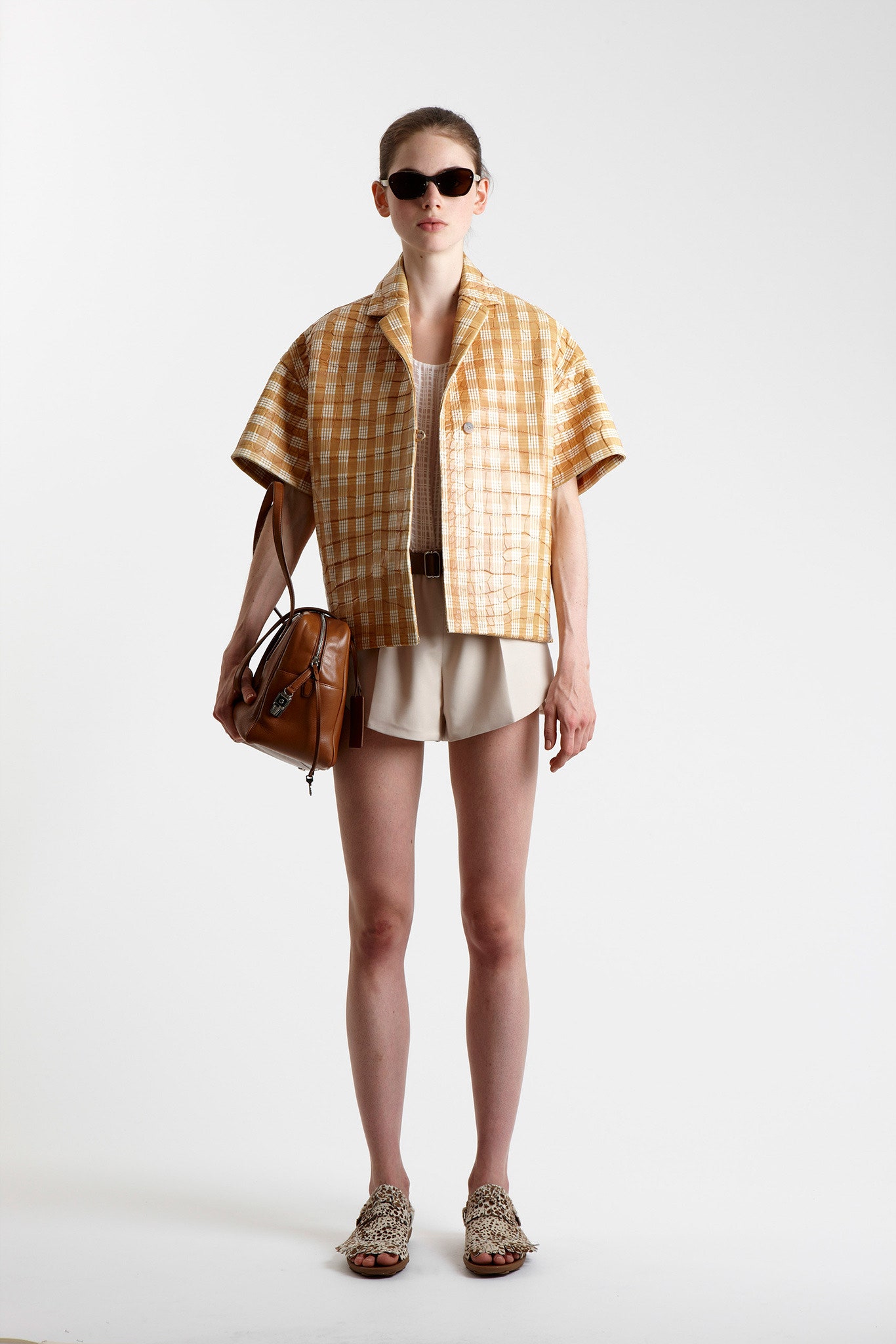 yellow checked jacket with shorts