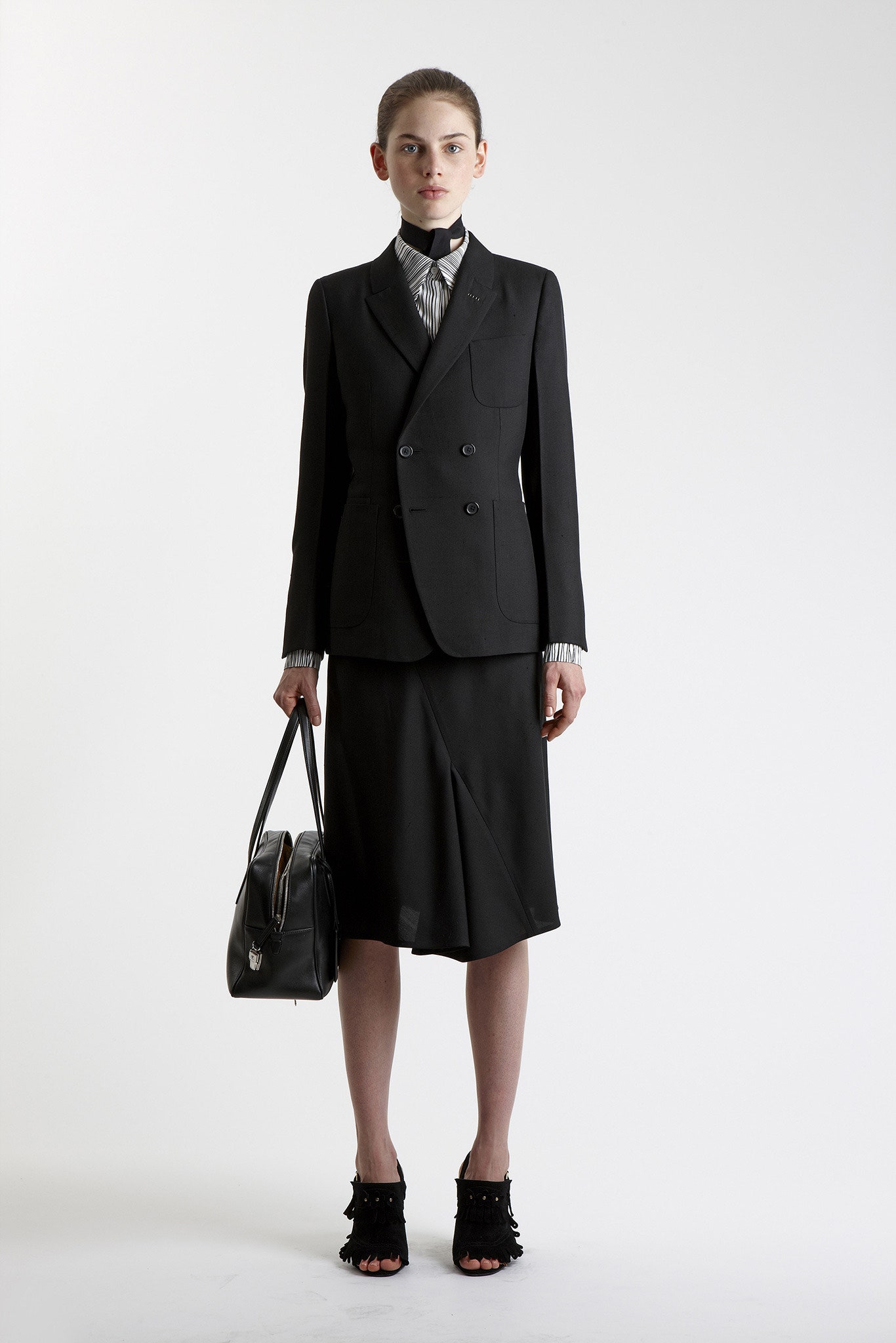 black tailored blazer and skirt