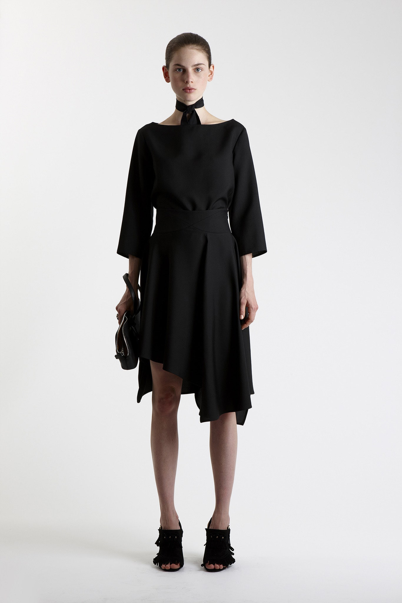 black silk asymmetric dress