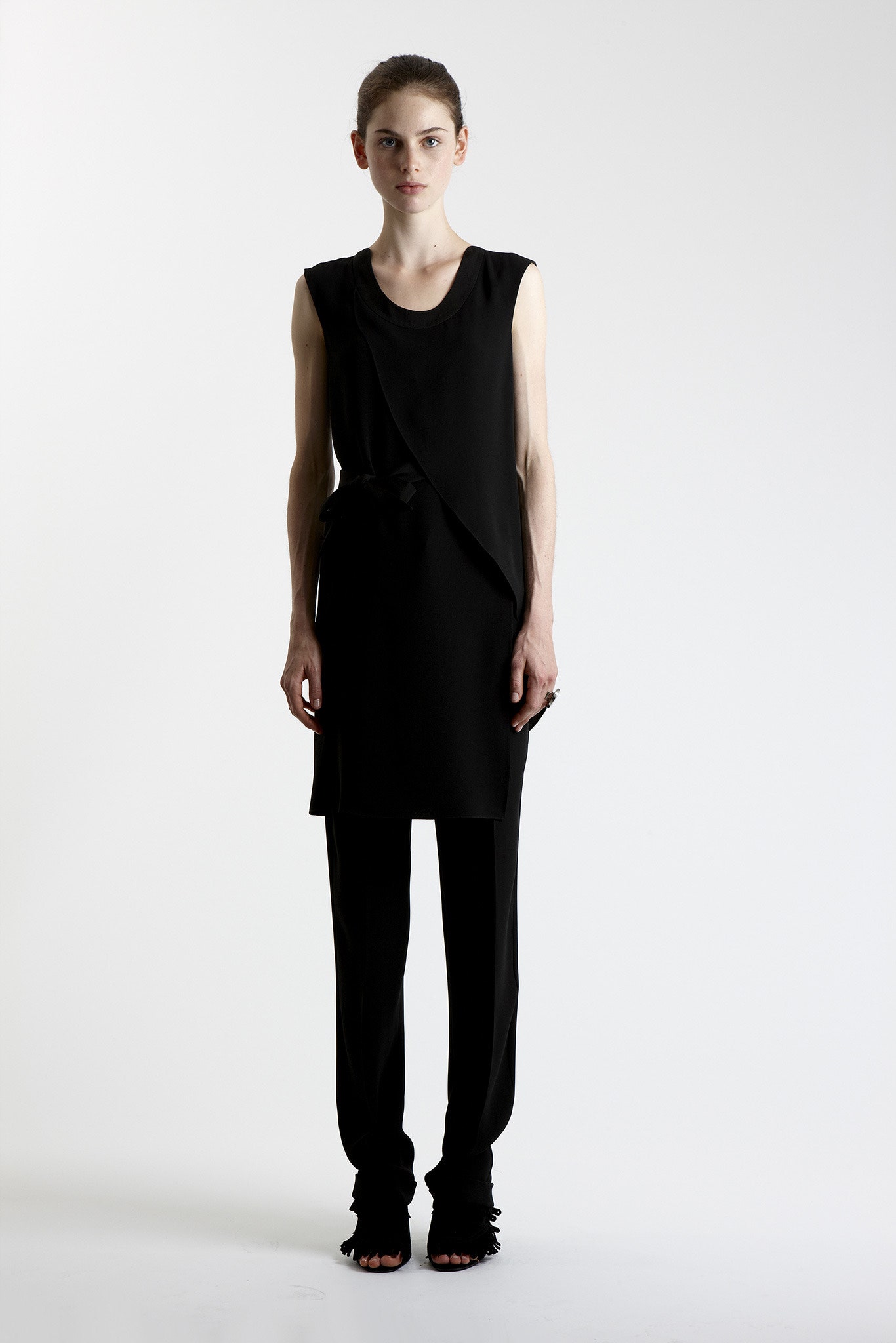 black silk sleeveless dress