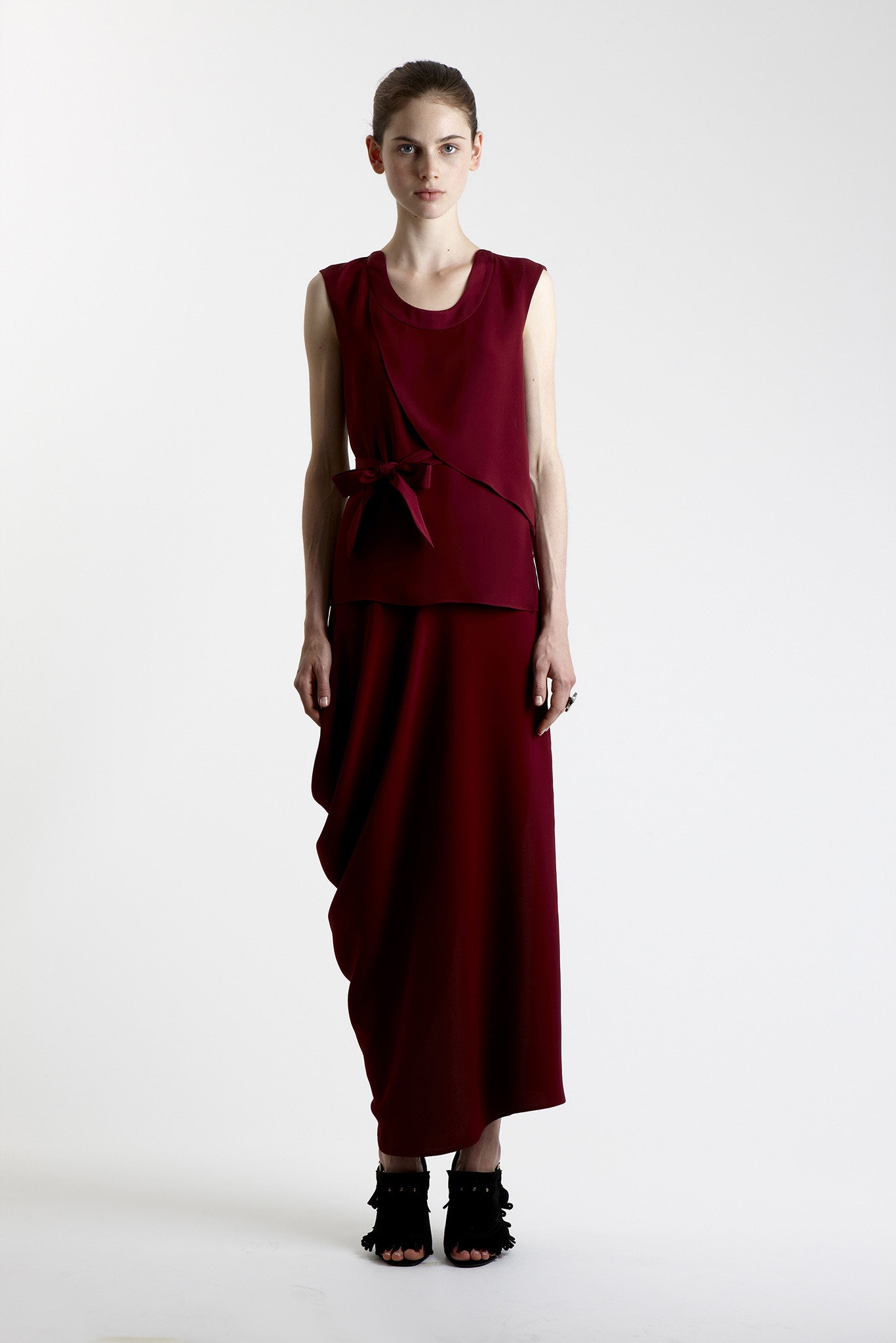fitted red silk maxi dress