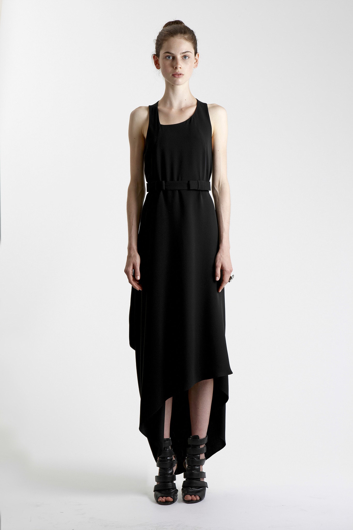 black silk asymmetric dress