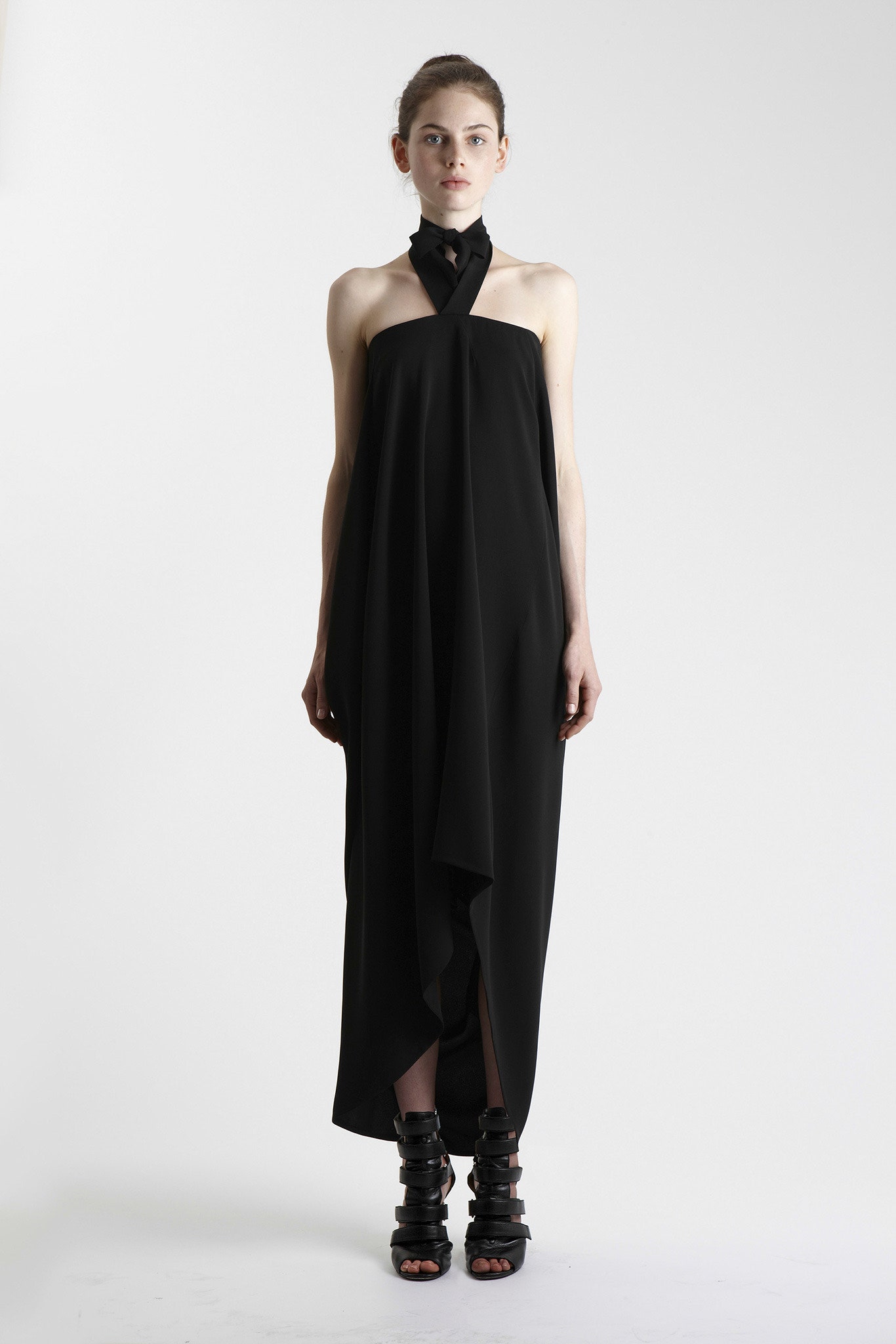 black silk halter dress