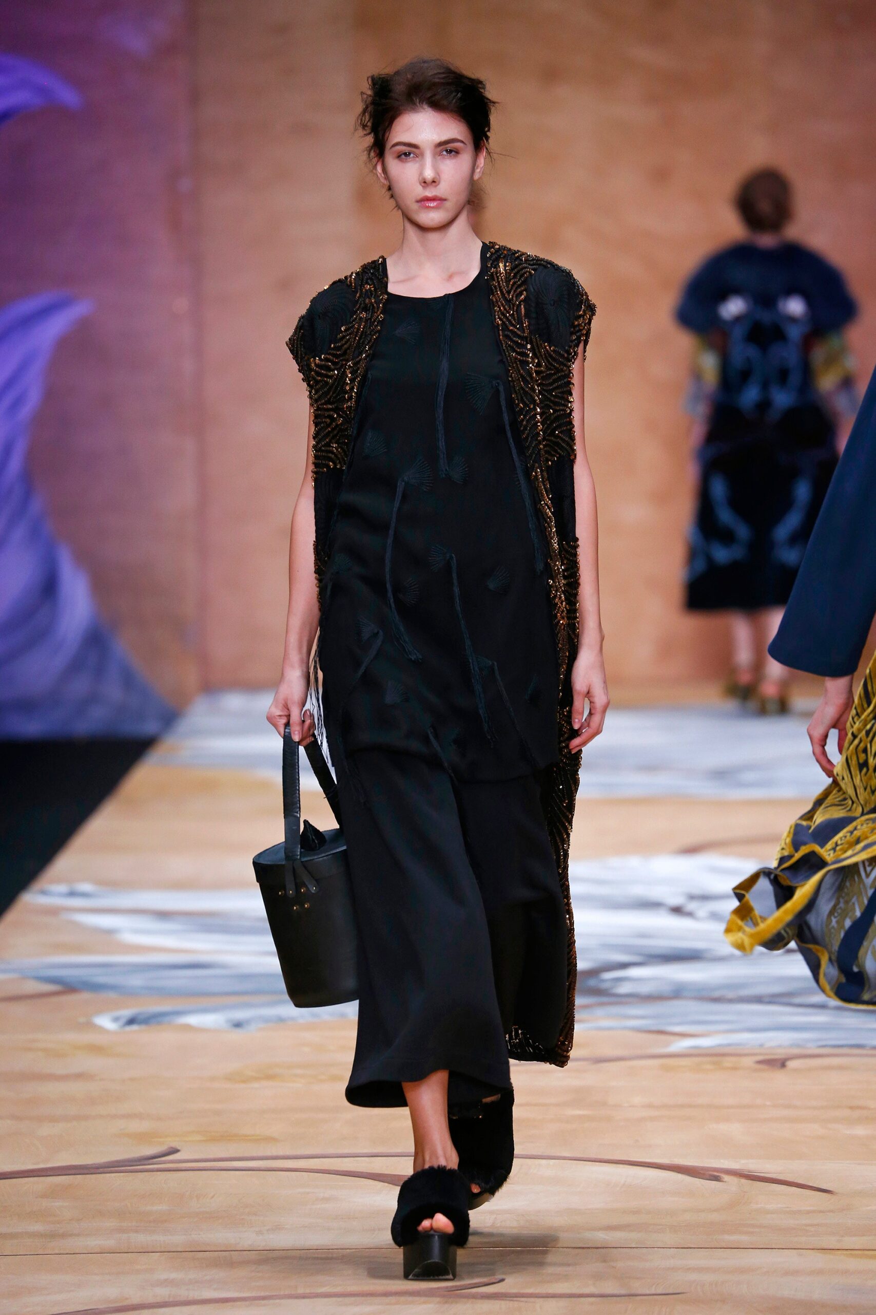 black silk relaxed dress with cape