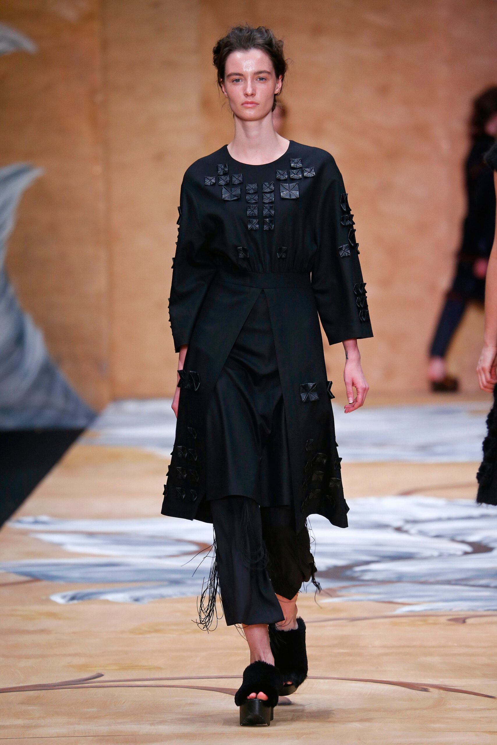 black midi dress with embroidered details