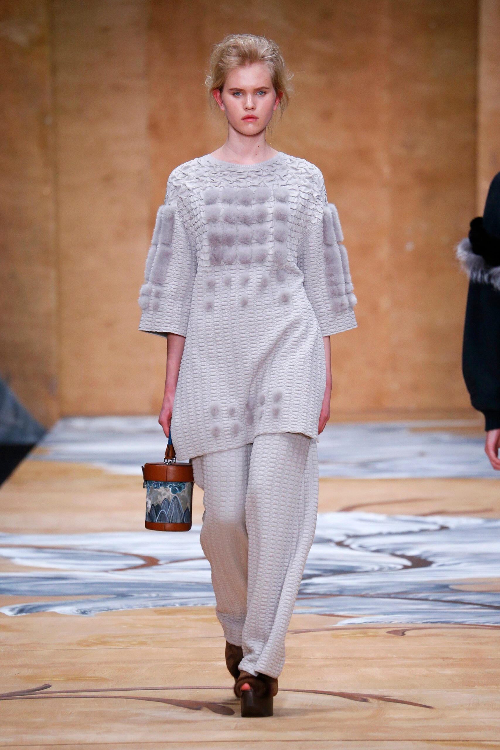 gray textured top and pants