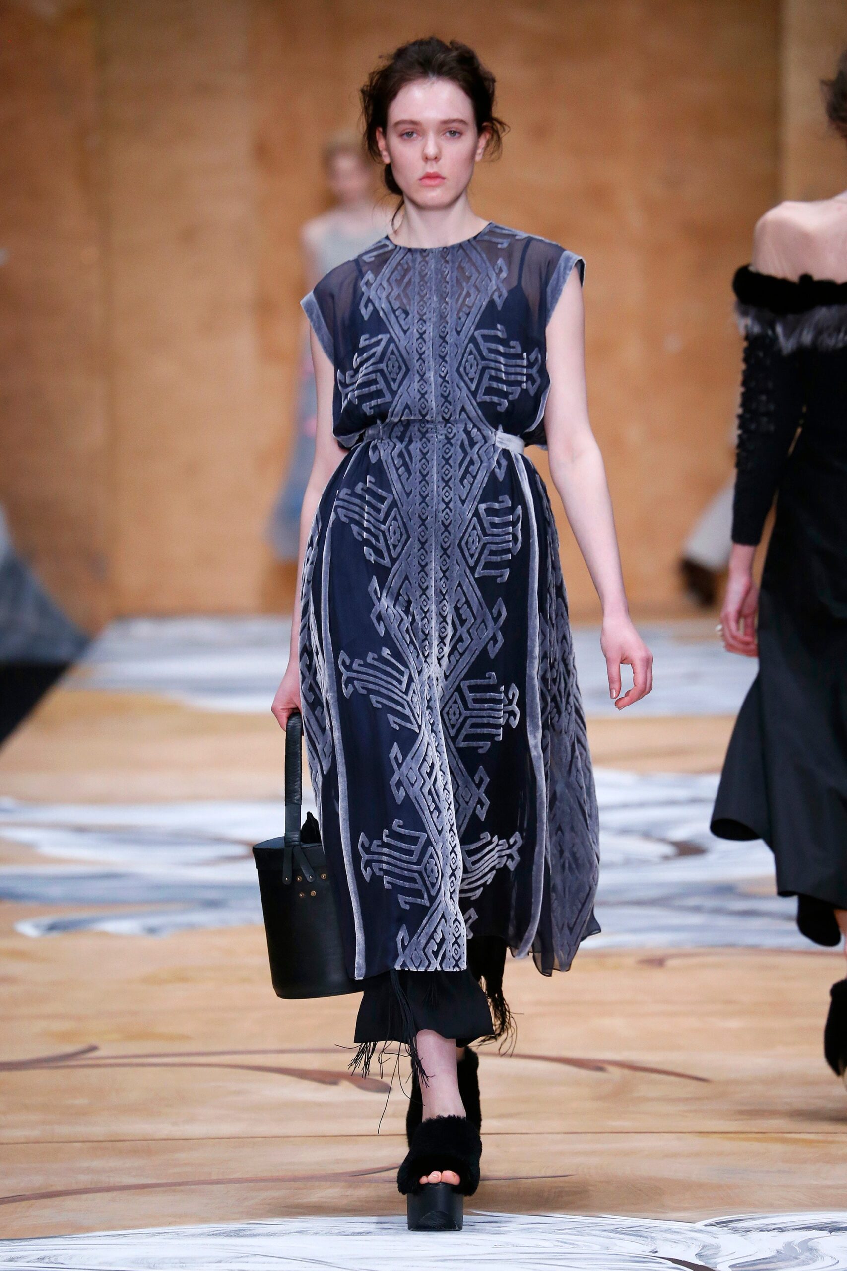 blue silk sleeveless v-neck relaxed embroidered layered dress