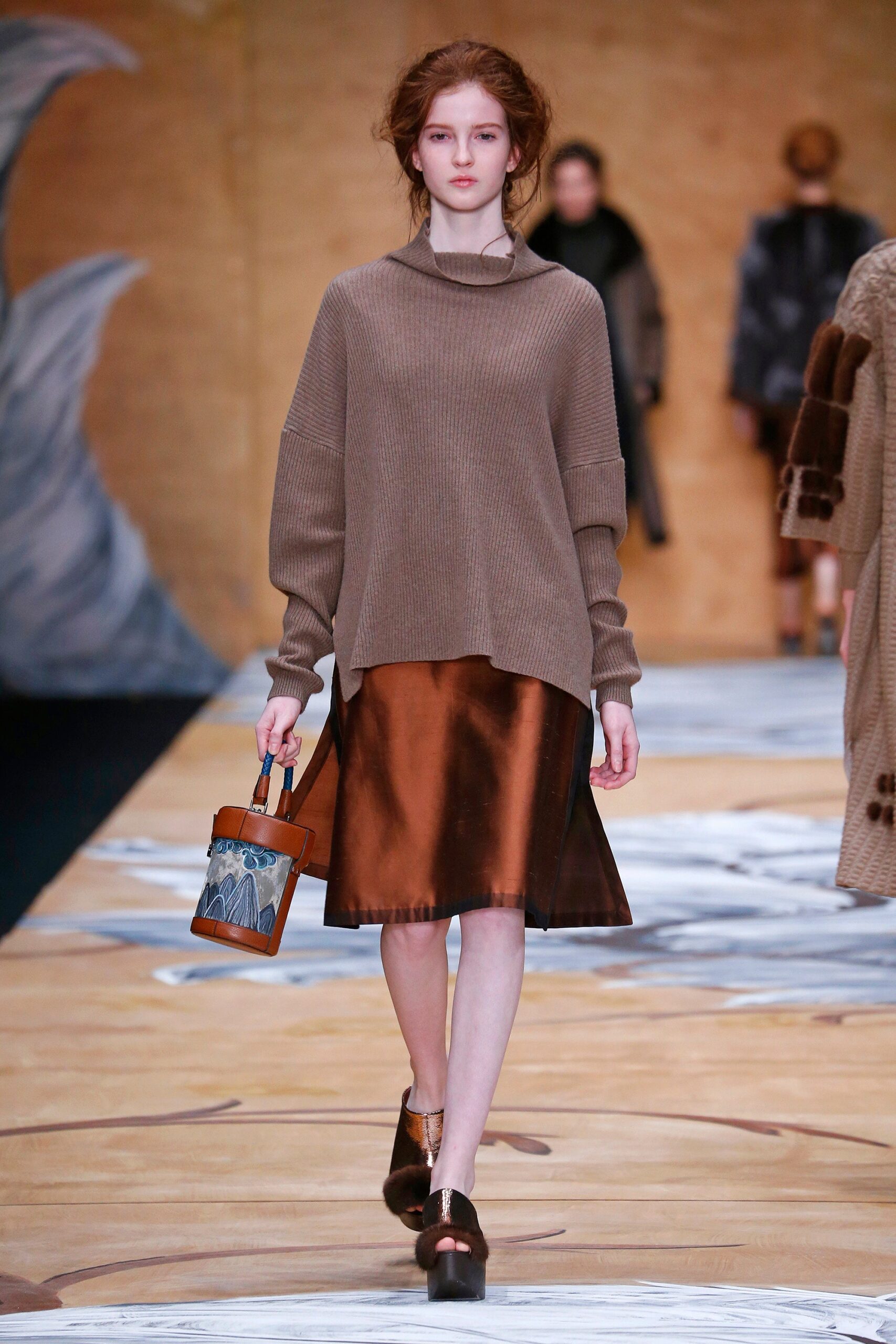 brown wool long-sleeve high-neck relaxed cropped sweater